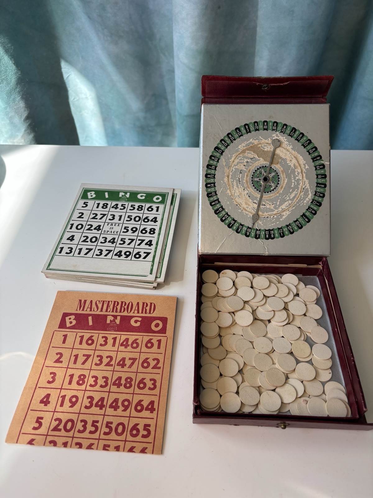 Antique Metro Pocket Size Bingo Game Set w/ Spinner, Cards & Markers