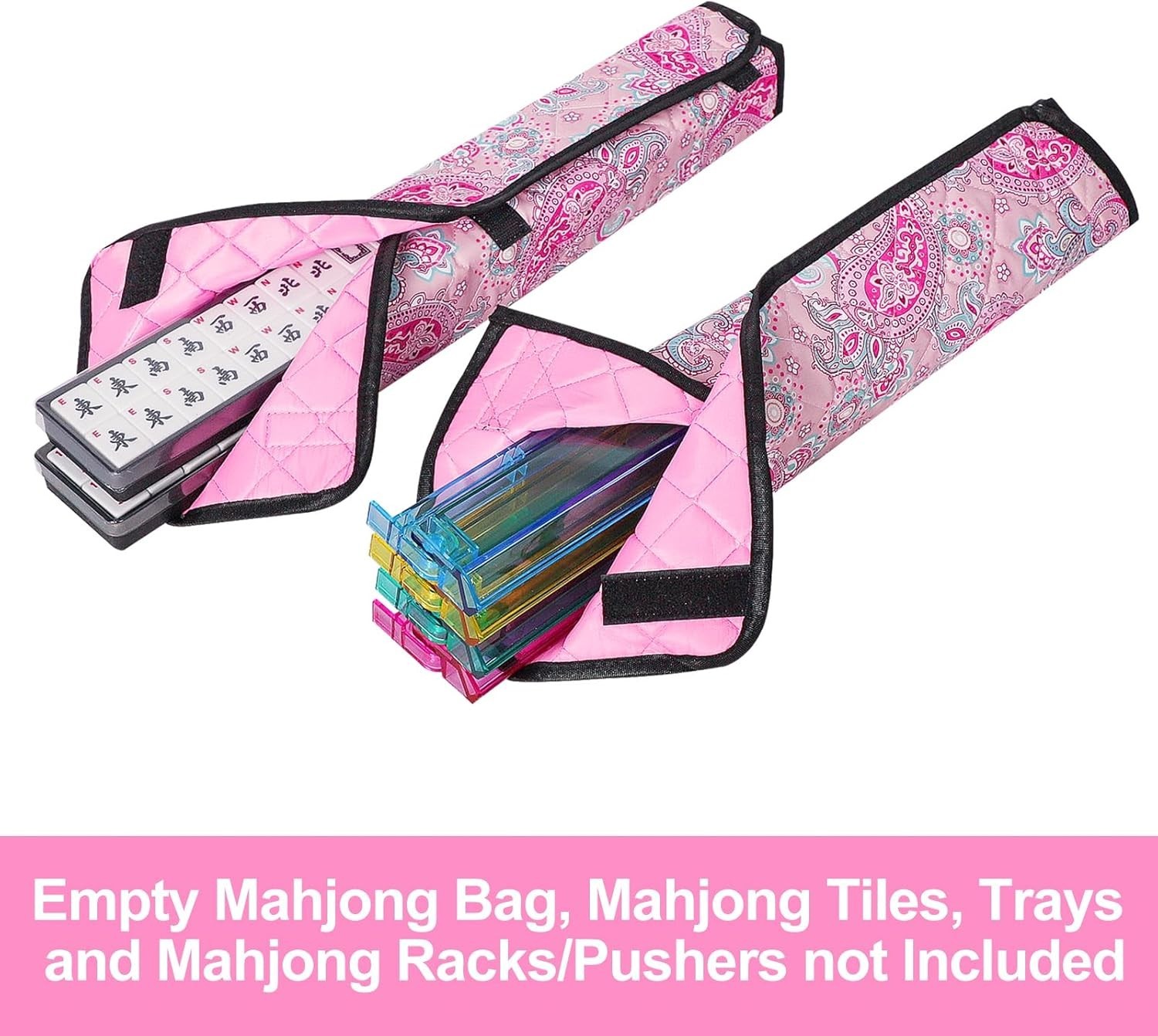 Elegant Pink Printed Mahjong Bag with Two Wrappers – Perfect for Travel