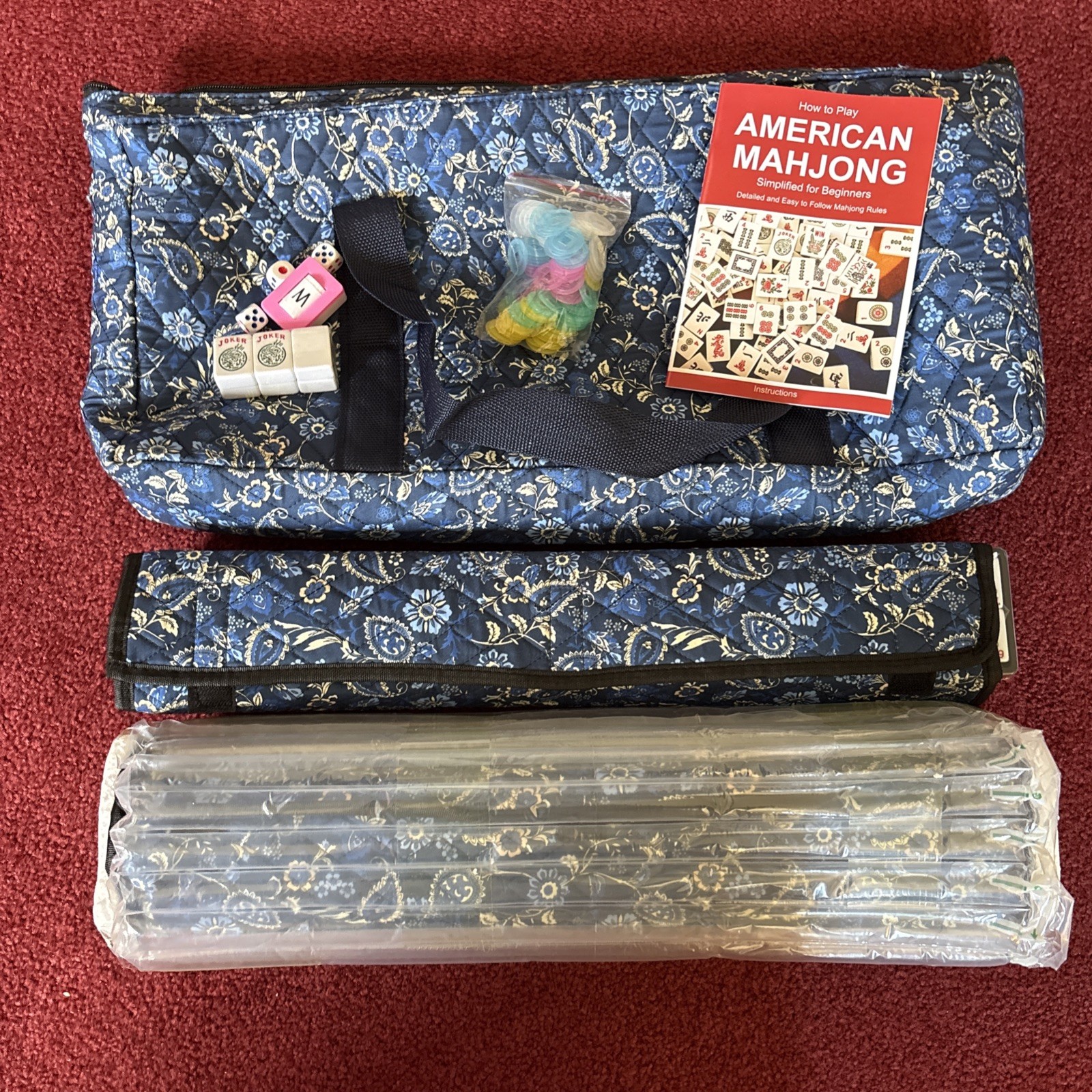 American Mahjong Set with Blue Carrying Bag, 166 White Tiles, 4 All-in-One Ra…