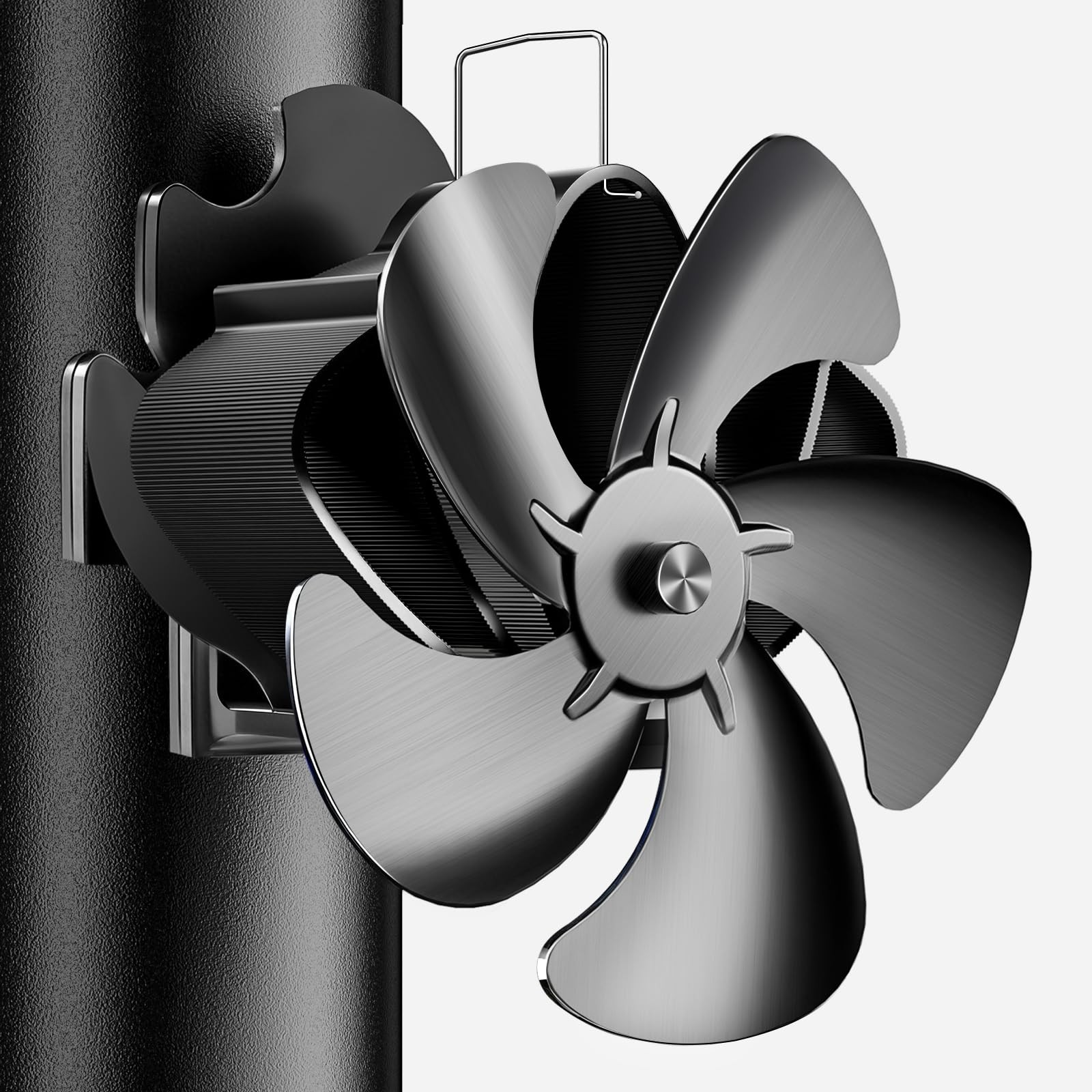 BOBEN Magnetic Wood Stove Fan with Thermometer, Heat Powered Fireplace Black