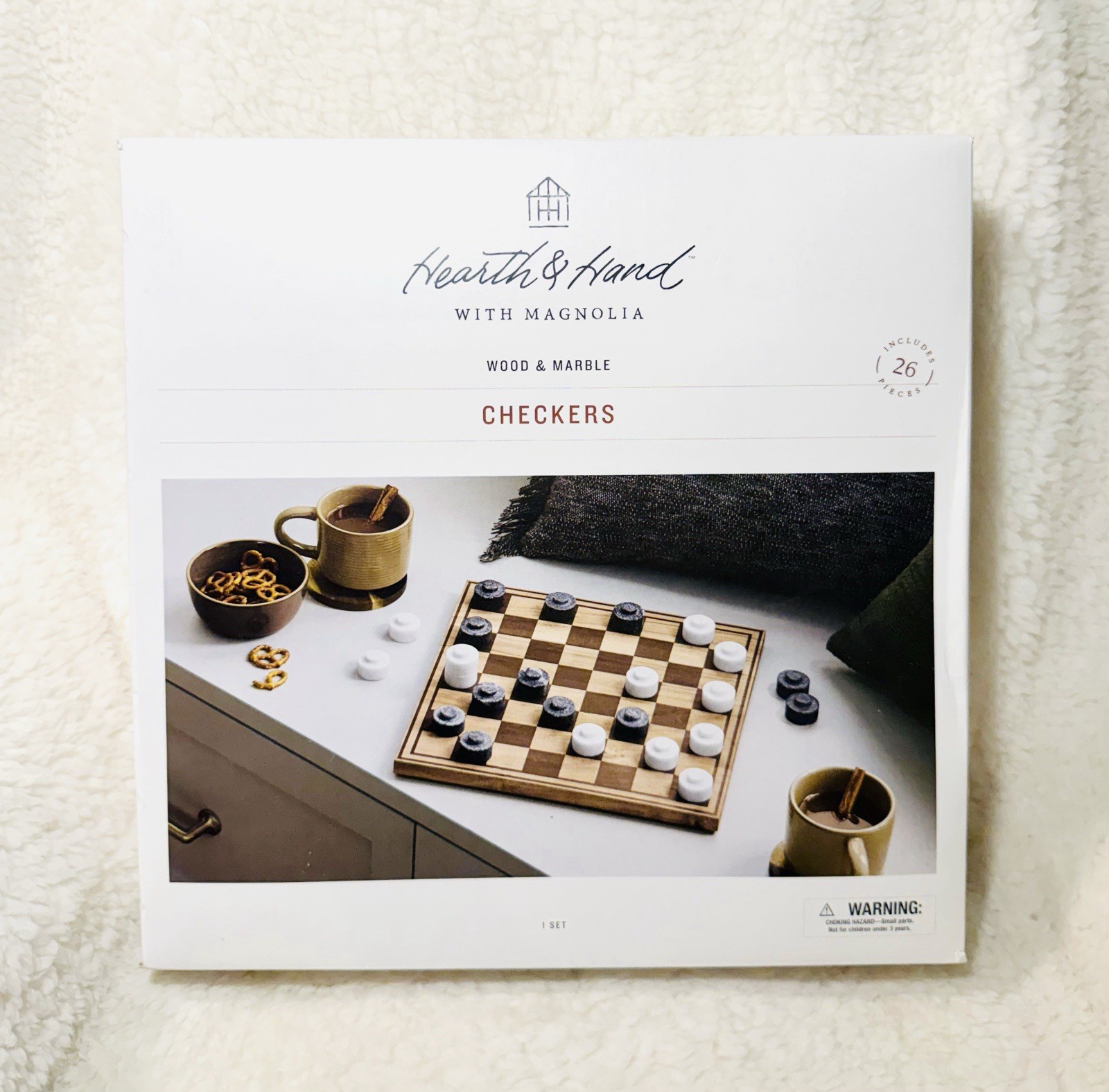 Wood & Marble Checkers Board Game Hearth & Hand with Magnolia Marble Pieces