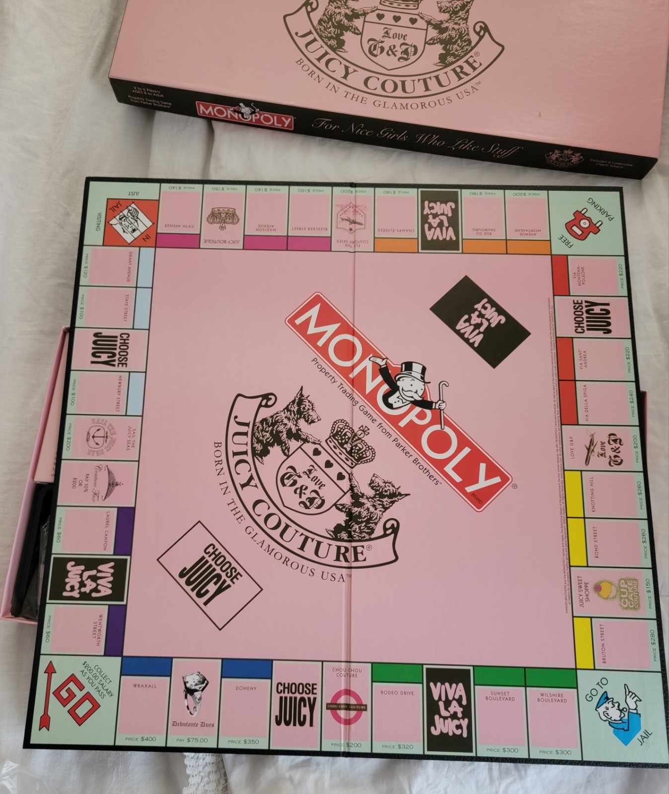 Monopoly Juicy Couture Edition Complete Board Game 2007 Luxury Tokens Hasbro EUC