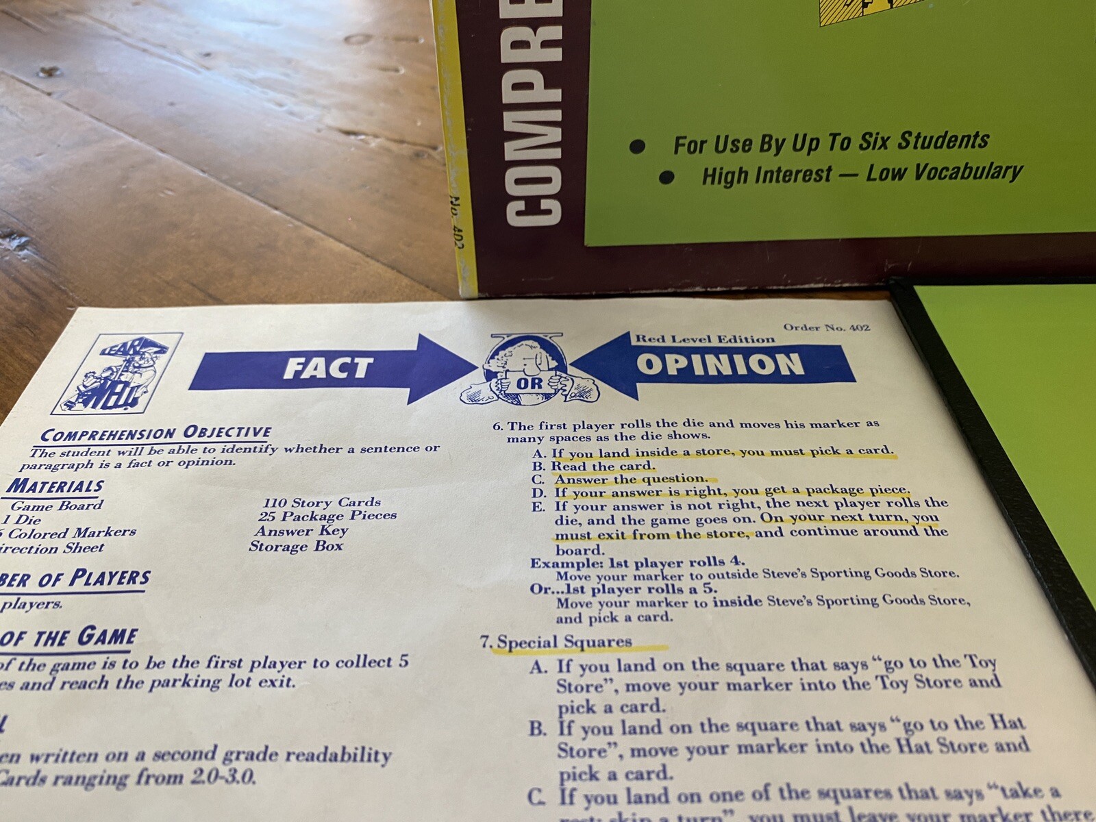 Fact Or Opinion Comprehension Board Game Kit Red Level Edition CGC Learning Well