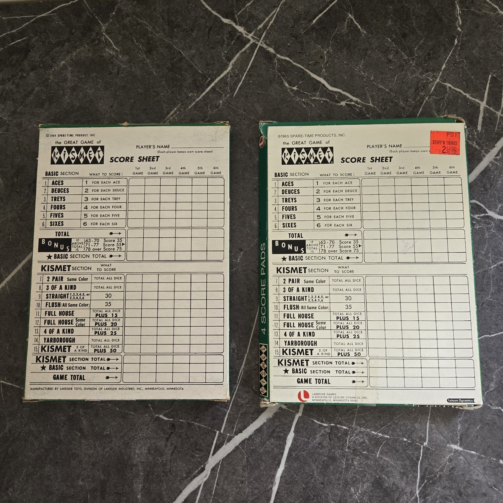 8 Vintage Kismet Extra Score Pads Game of Yacht Lakeside
