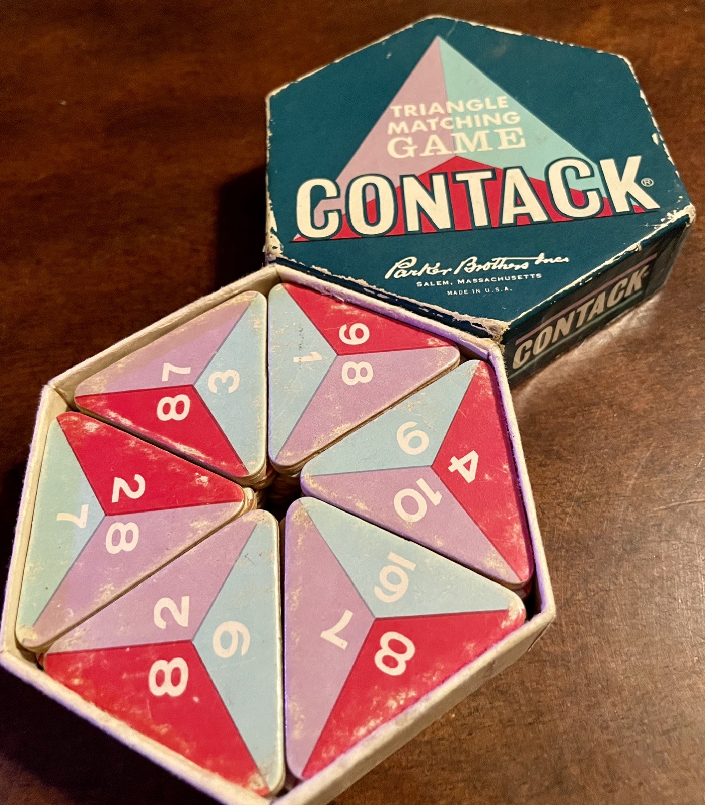Vintage 1962 Parker Brothers Triangle Tiles Matching Game “Contack”