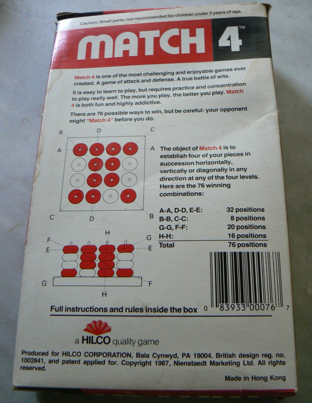 MATCH 4 – Battle of Wits! Vintage Game from 1987 by Hilco -Think game -COMPLETE