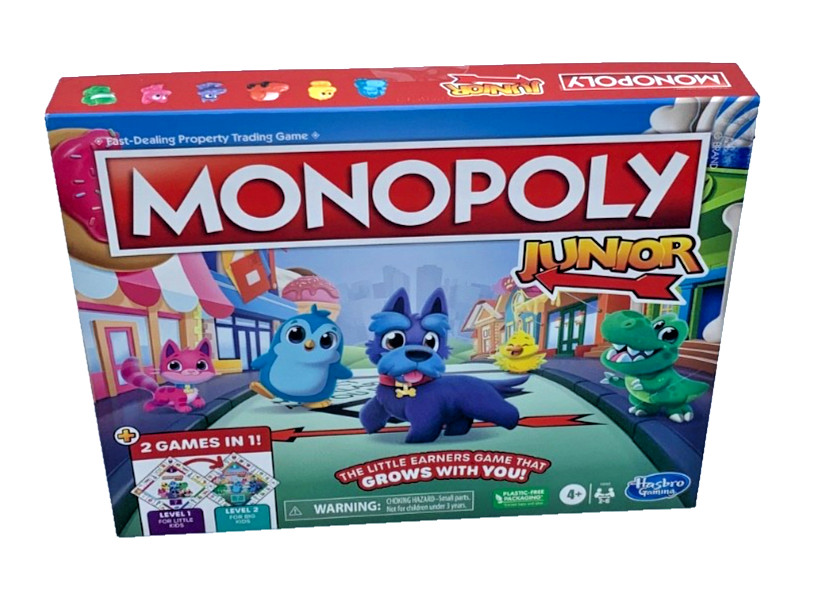 Hasbro Monopoly Junior Board Game 2 Games In 1 Level 1 & 2 Ages 4+ New In Box