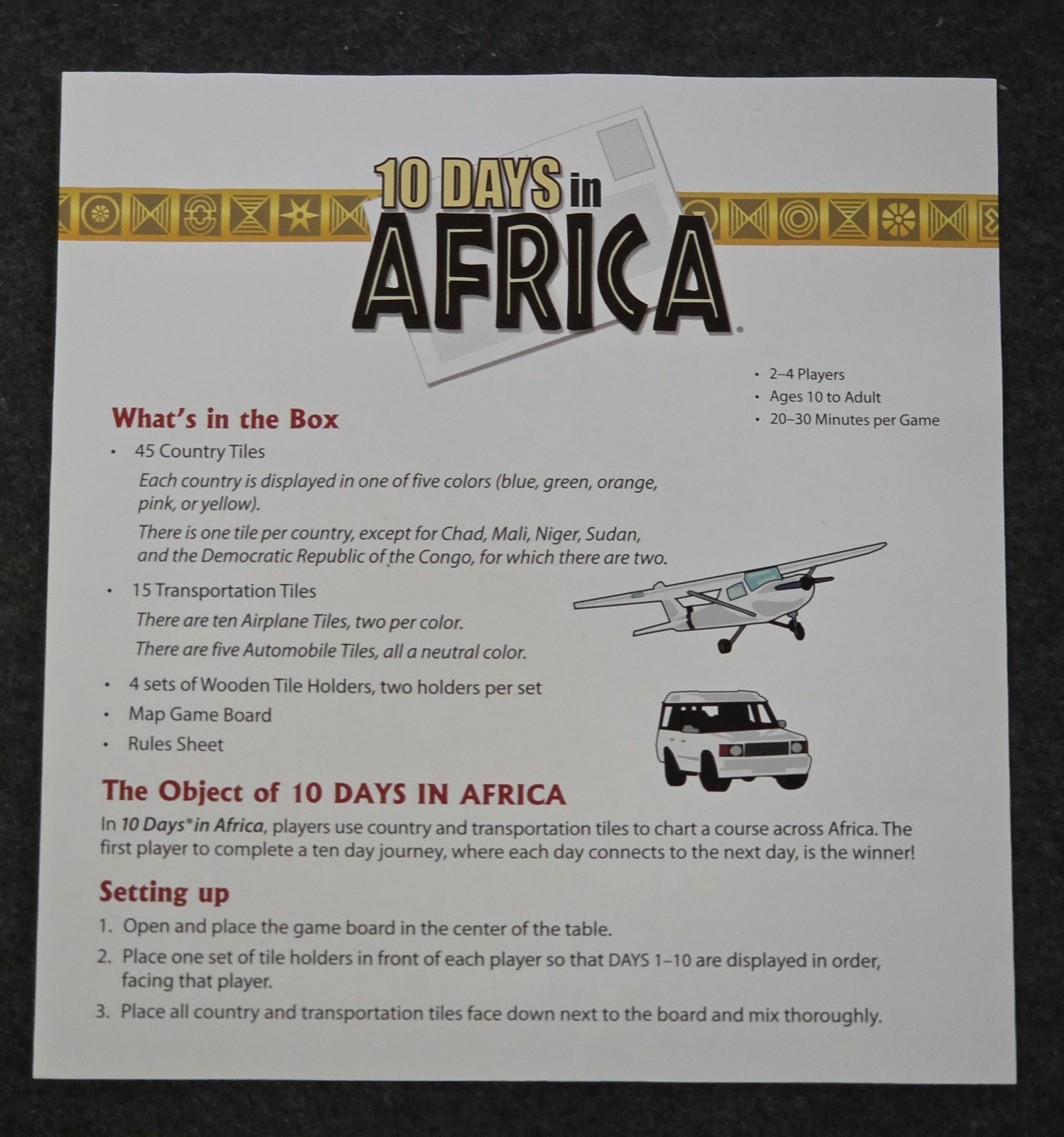 10 Days in Africa Board Game 100% COMPLETE Great Shape Out of the Box READ