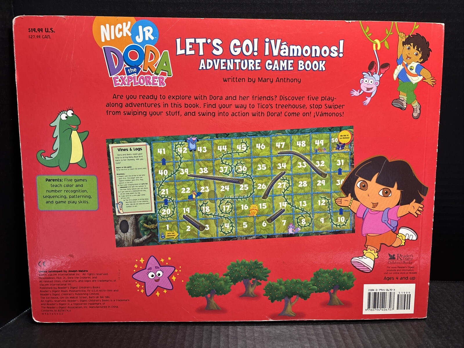 NICK JR. DORA THE EXPLORER ADVENTURE GAME BOOK-5 GAMES & 4 FIGURES-COPYRIGHT2004