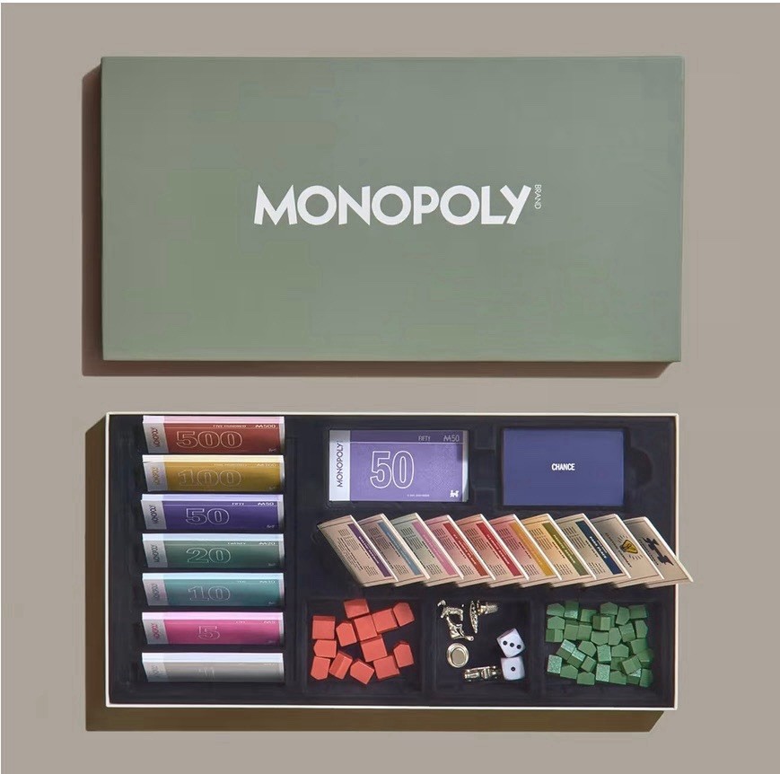 Monopoly Grand Edition Board Game Wood Frame Premium Components Complete Set