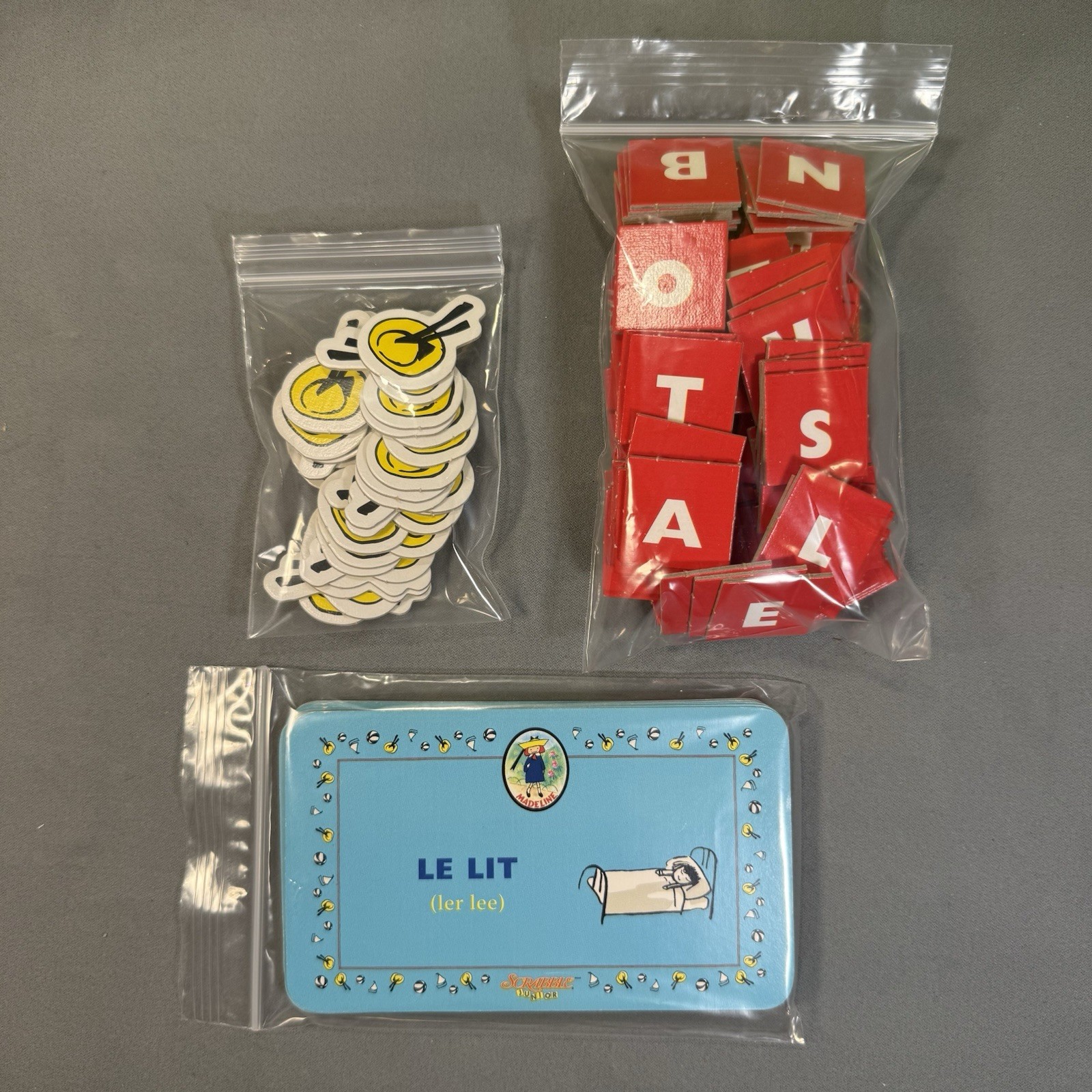 Madeline Scrabble Junior French & English Flash Cards. 2 Games. 100% Complete