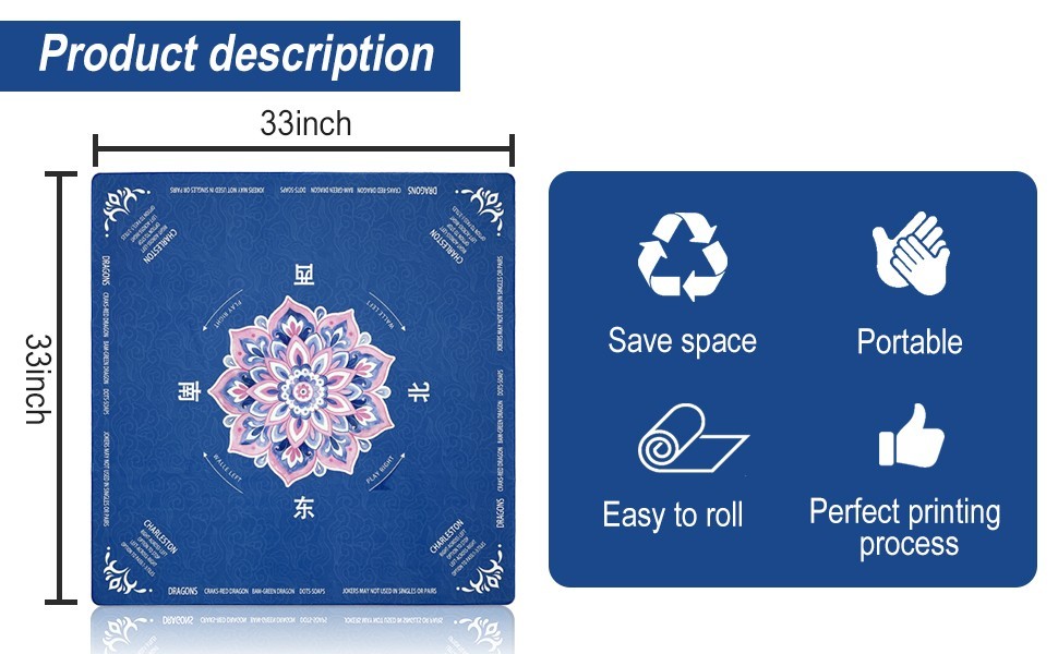 Mahjong Mat for Table 31.5″X31.5″ Rubber American Mahjong Mat with Rules NonSlip