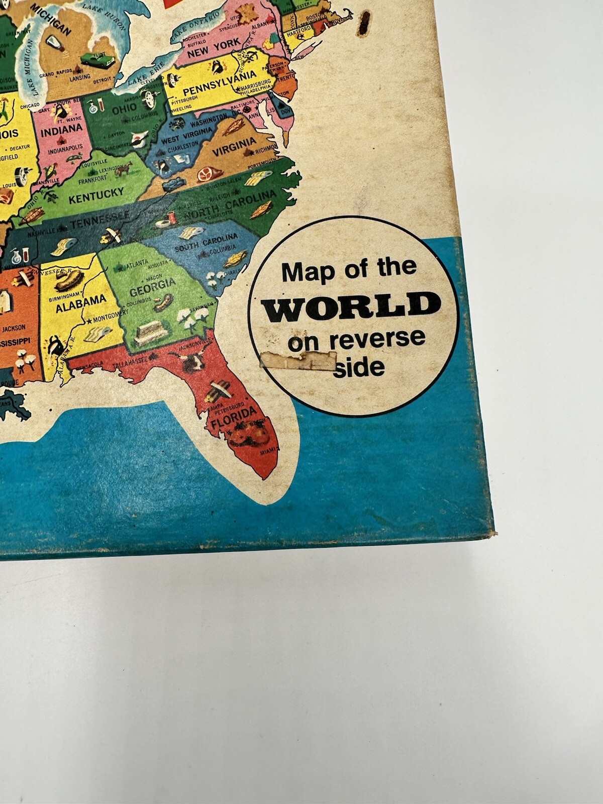 Vintage Wood Puzzle 1975 – Map of the United States and World (Reverse Side)