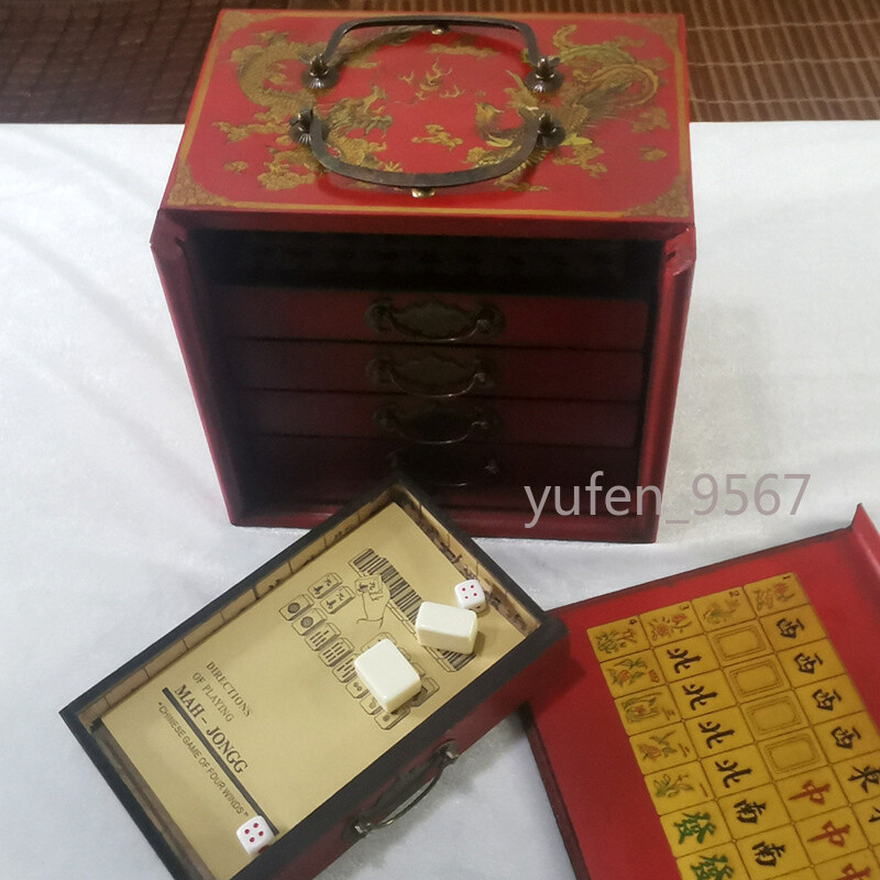 Chinese Mah-Jong 144 Tiles Game Set With Wooden Box Entertainment Prop Gift new