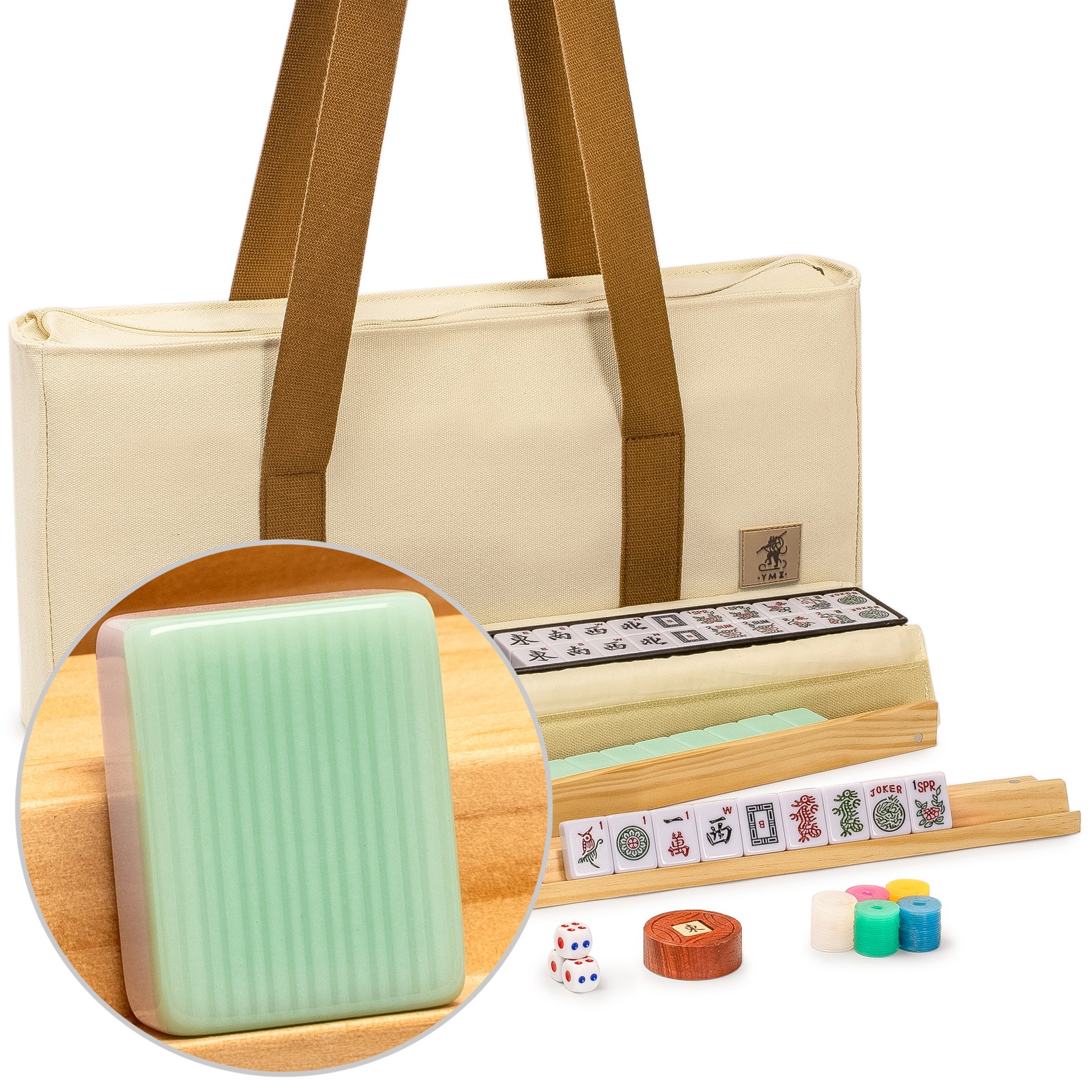 American Mahjong Set, “Jade Horizon” – 166 Tiles with Soft Beige Case