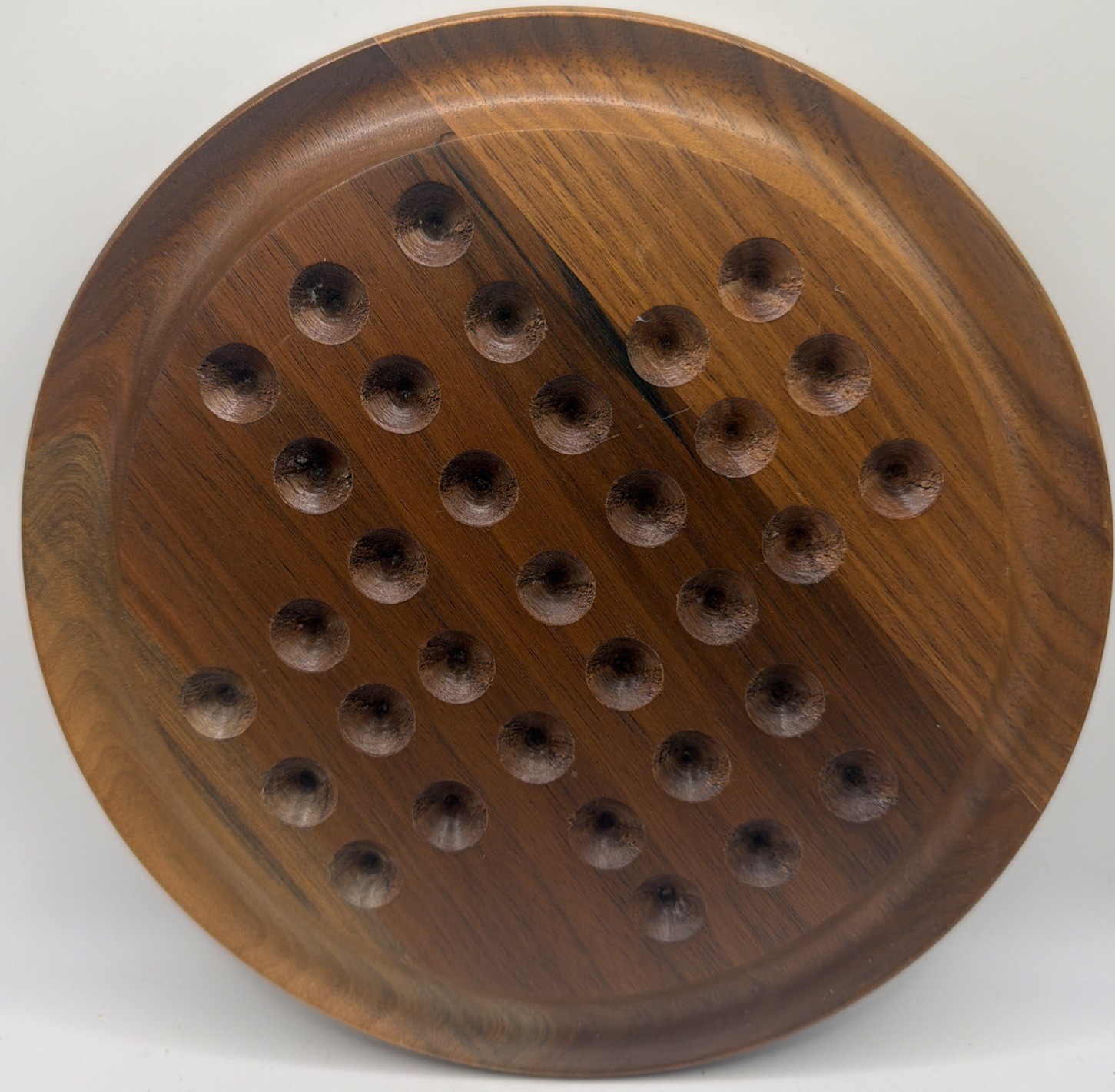 Deluxe Wooden Solitaire Game – 8″ Vintage Board w/ 34 Modern Glass Marbles