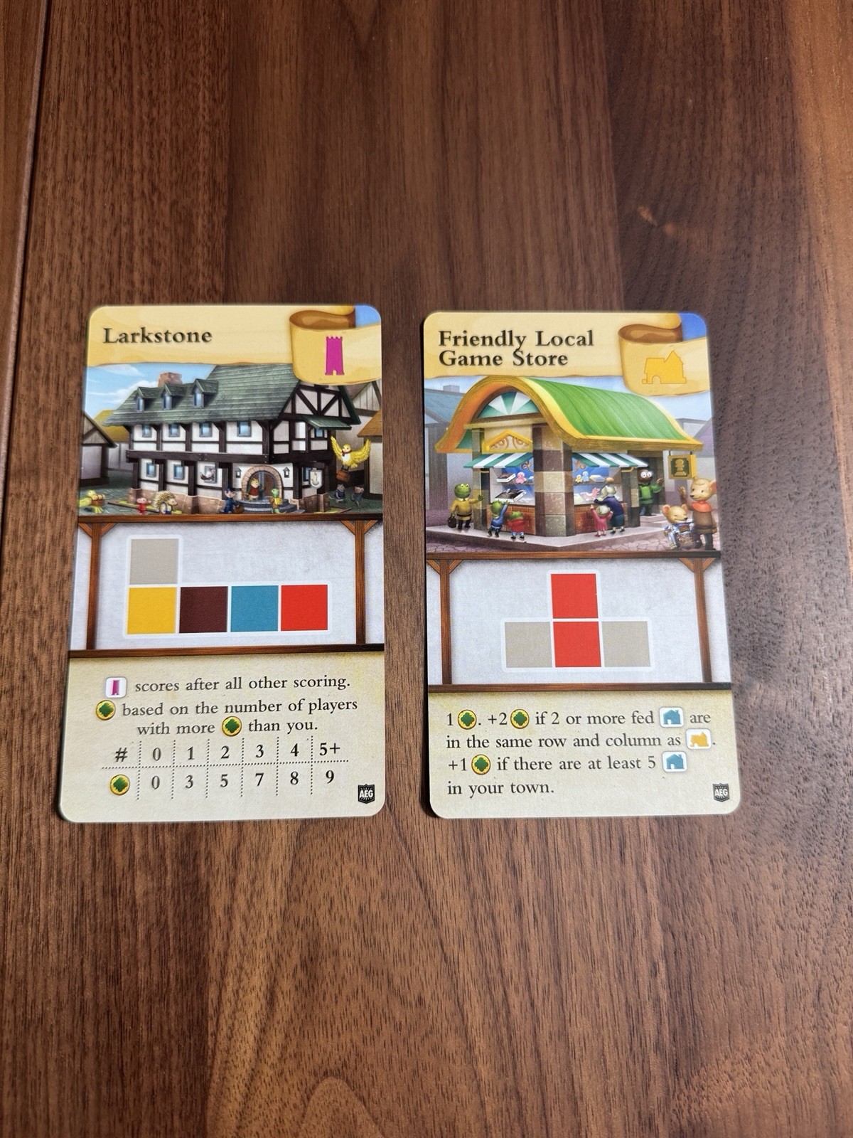 Tiny Towns Mini Expansion Larkstone and Friendly Local Game Store Promos Cards