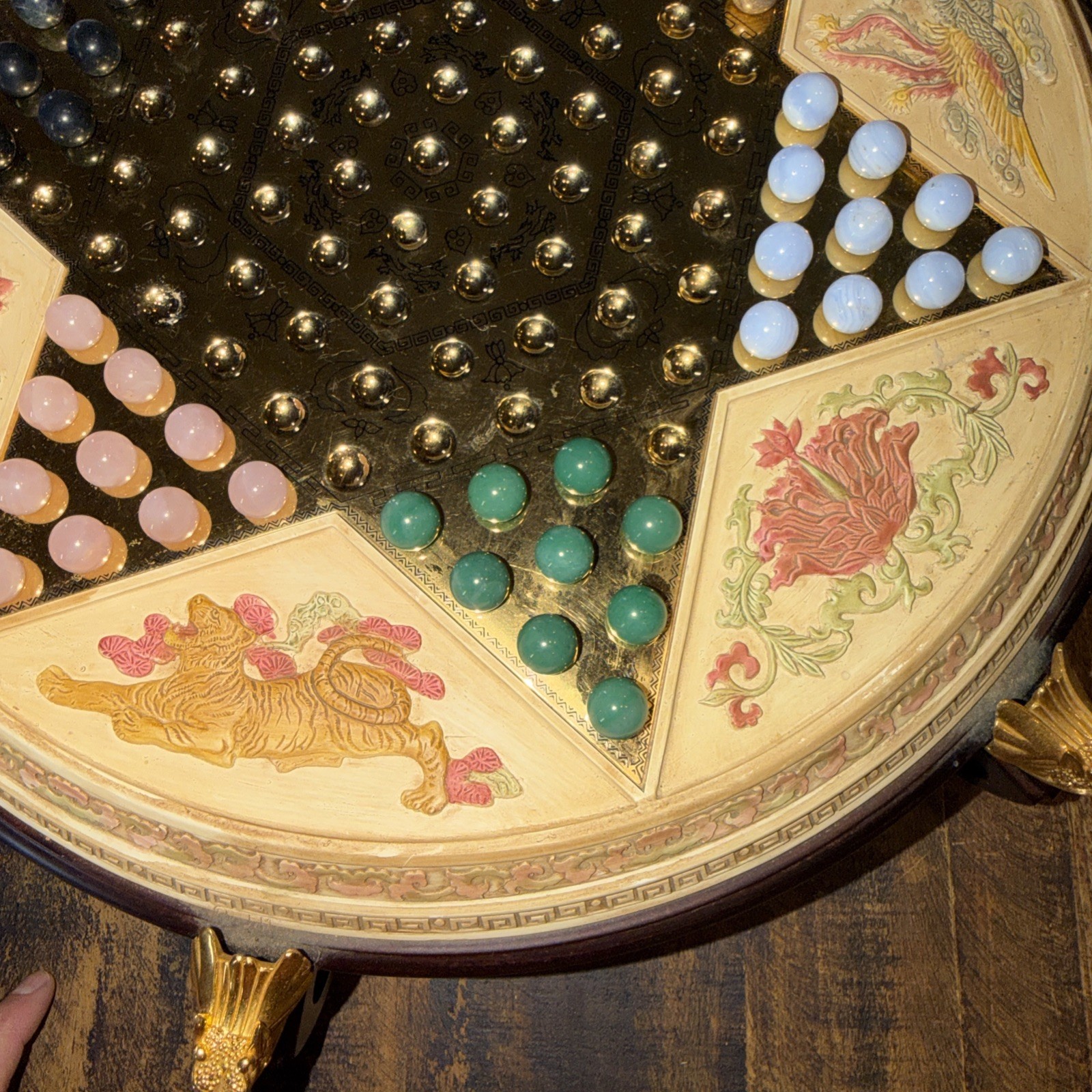 Vintage Franklin Mint Chinese Checkers Dragon Game With Semiprecious Gemstones
