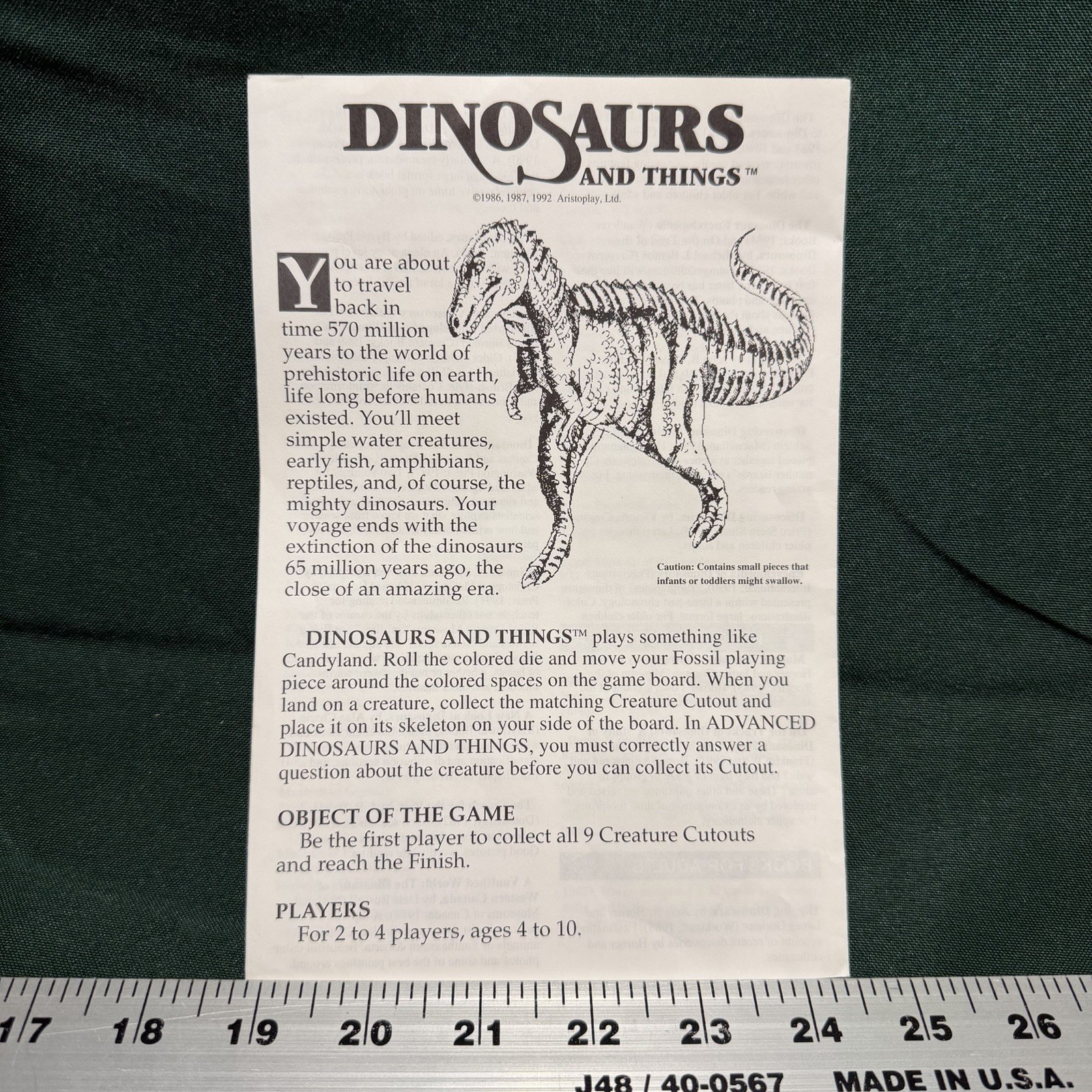 Vintage Dinosaurs and Things Puzzle Board Game – 1986 – Aristoplay – COMPLETE