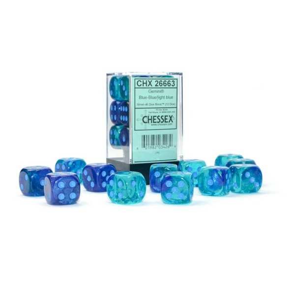 Gemini 16mm d6 Blue-Blue/light blue LuminaryDice Block (12 dice)