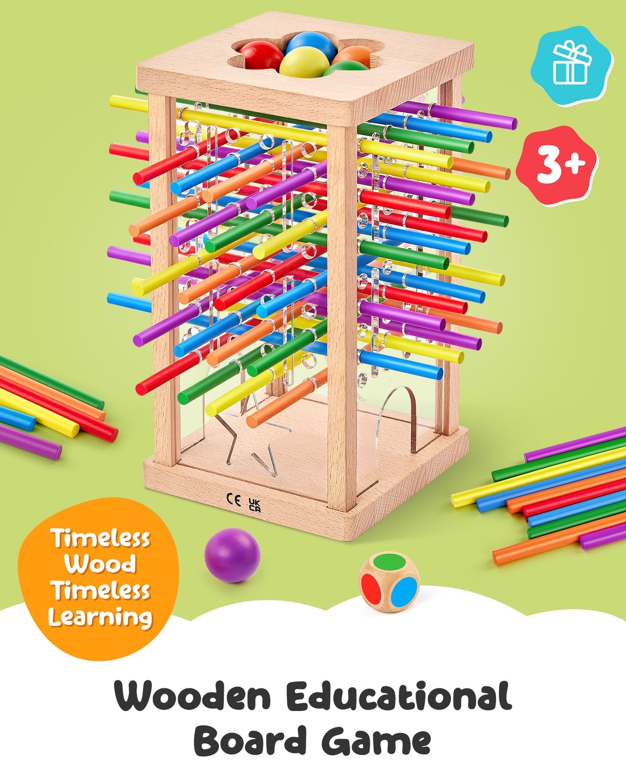 Montessori Wooden Board Game, 42 Colorful Sticks Board Games for Kids 4-6, Ma…