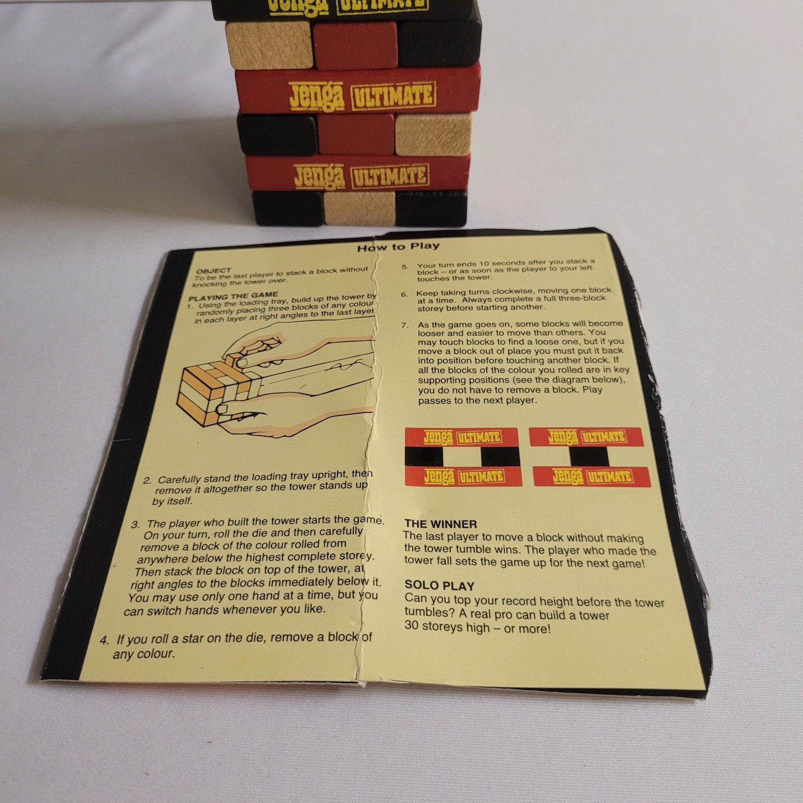 Vintage JENGA ULTIMATE Game 54 Red Black And Natural Wooden Blocks RARE HTF