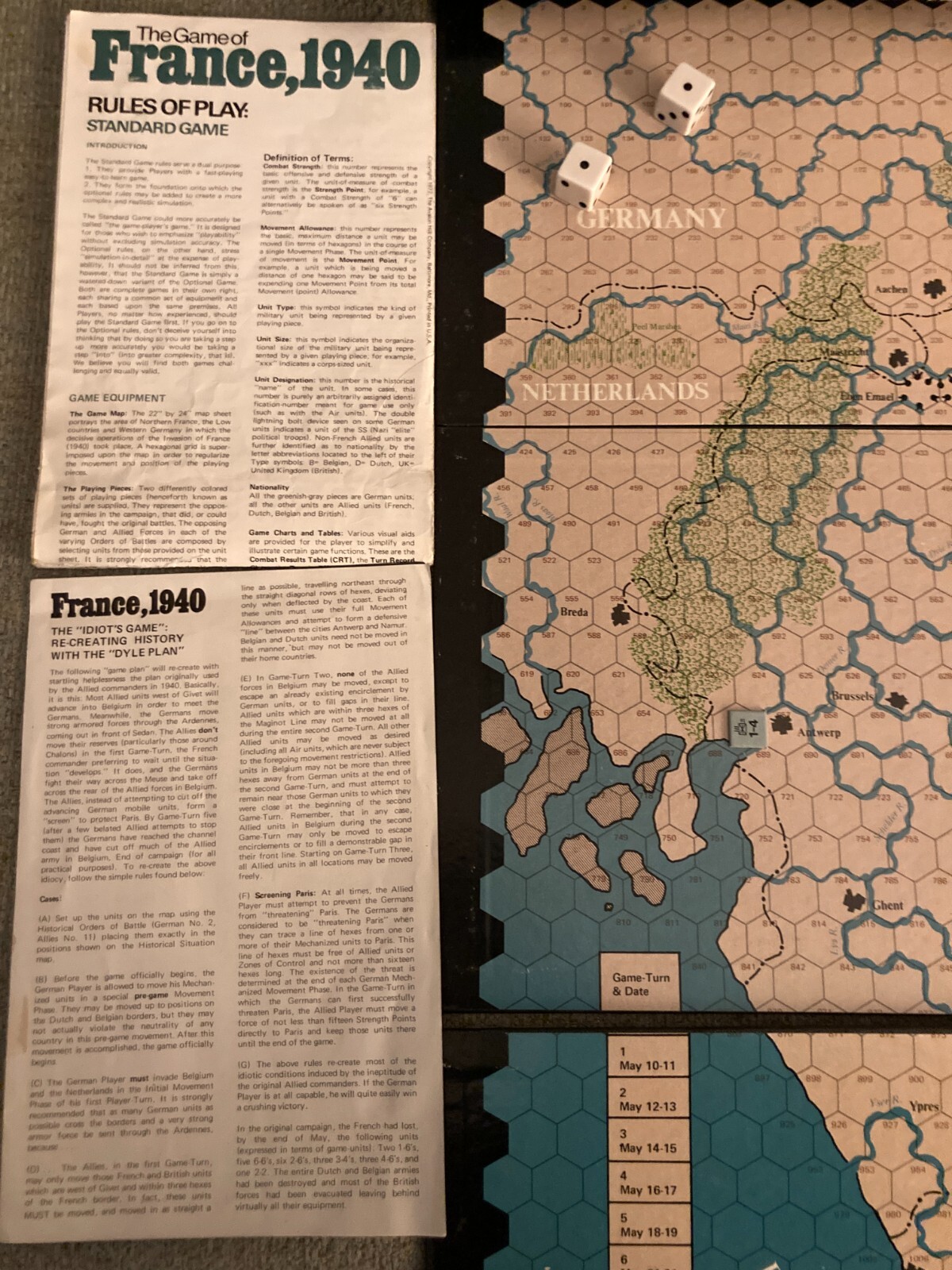ORIG 1972 FRANCE, 1940 AVALON HILL BOARD GAME 840 APPEARS COMPLETE~GERMAN BLITZ