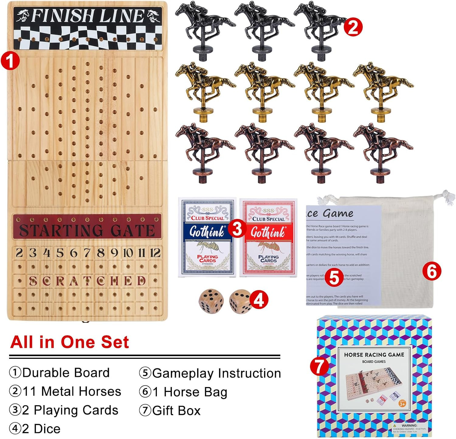 Large 23 Inches Horse Race Board Game, Premium Durable Foldable Wooden Box, Hors