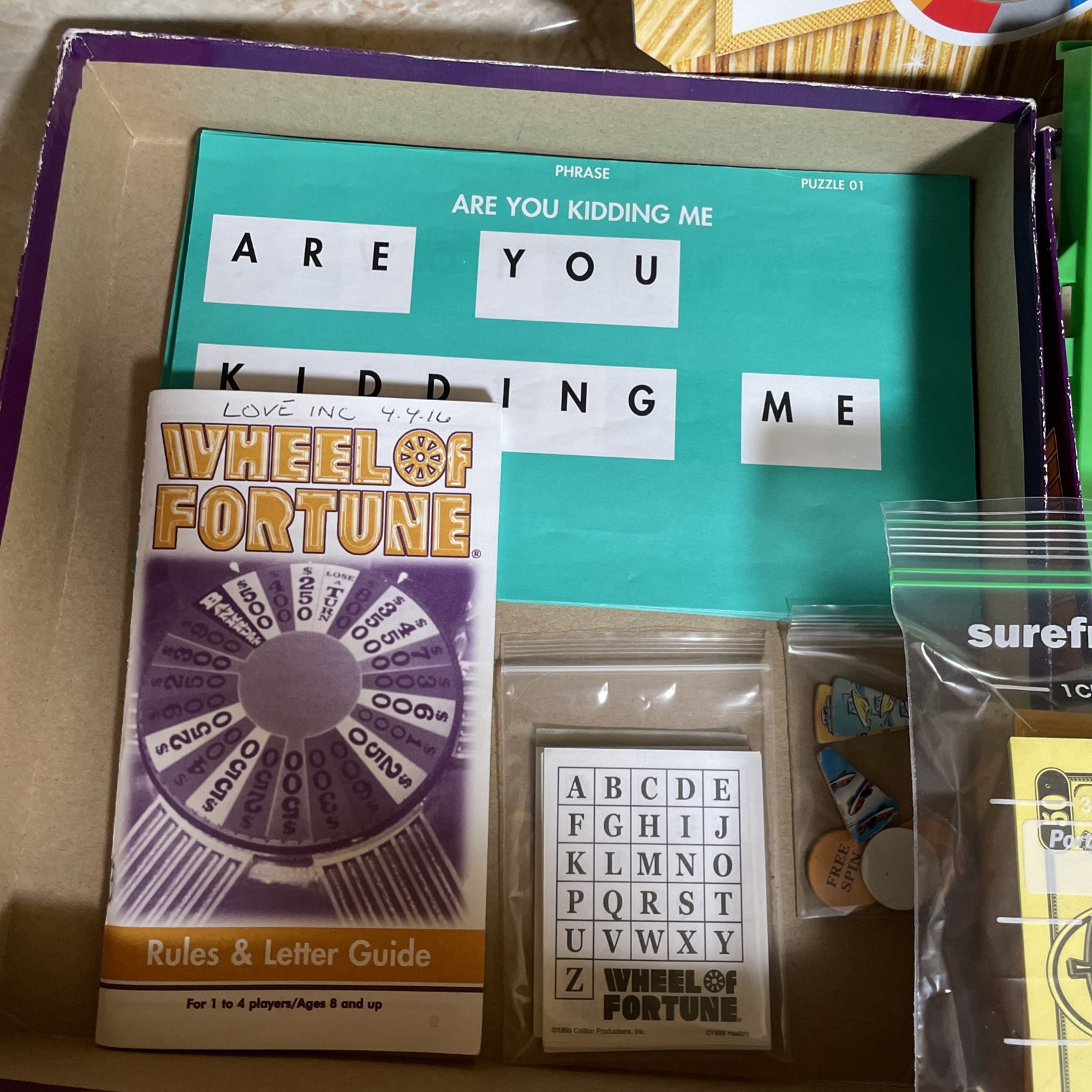Vintage 1999 Parker Brothers Hasbro WHEEL OF FORTUNE Game Complete
