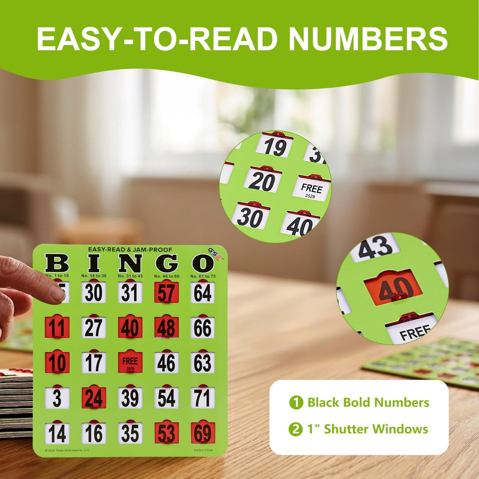 Jumbo Easy-Read Shutter Slide Bingo Cards – 10-Pack Reusable Bulk Set
