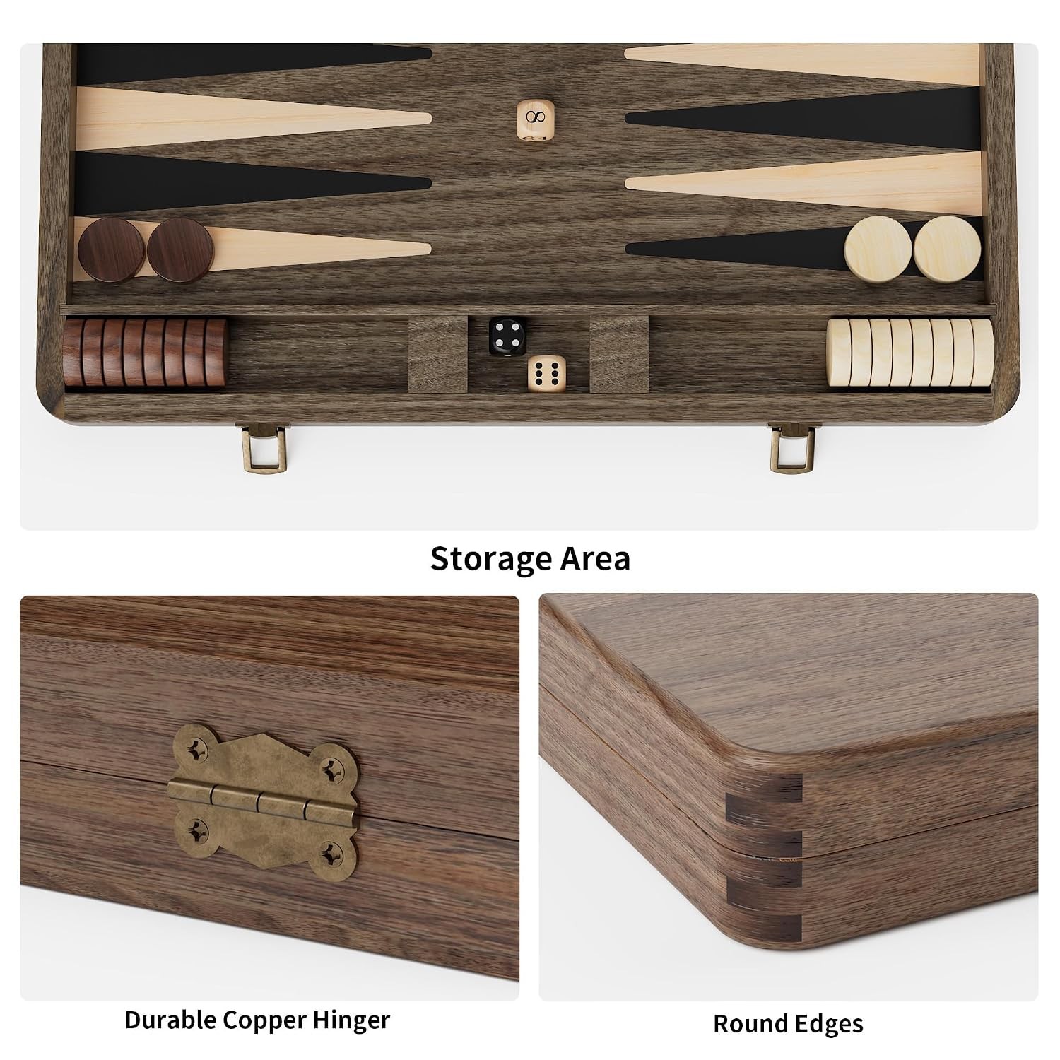 Luxury Walnut Backgammon Set – Wood Board with Travel Case, Doubling Cube