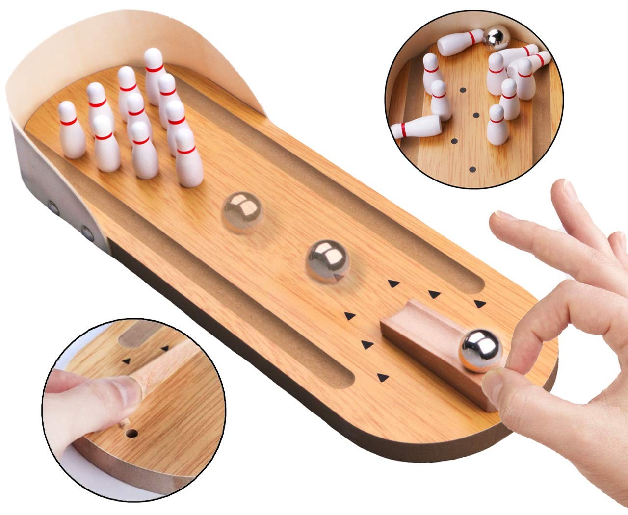 Table Top Mini Bowling Game Set Tabletop Wooden Board Mini Arcade Desktop Tiny