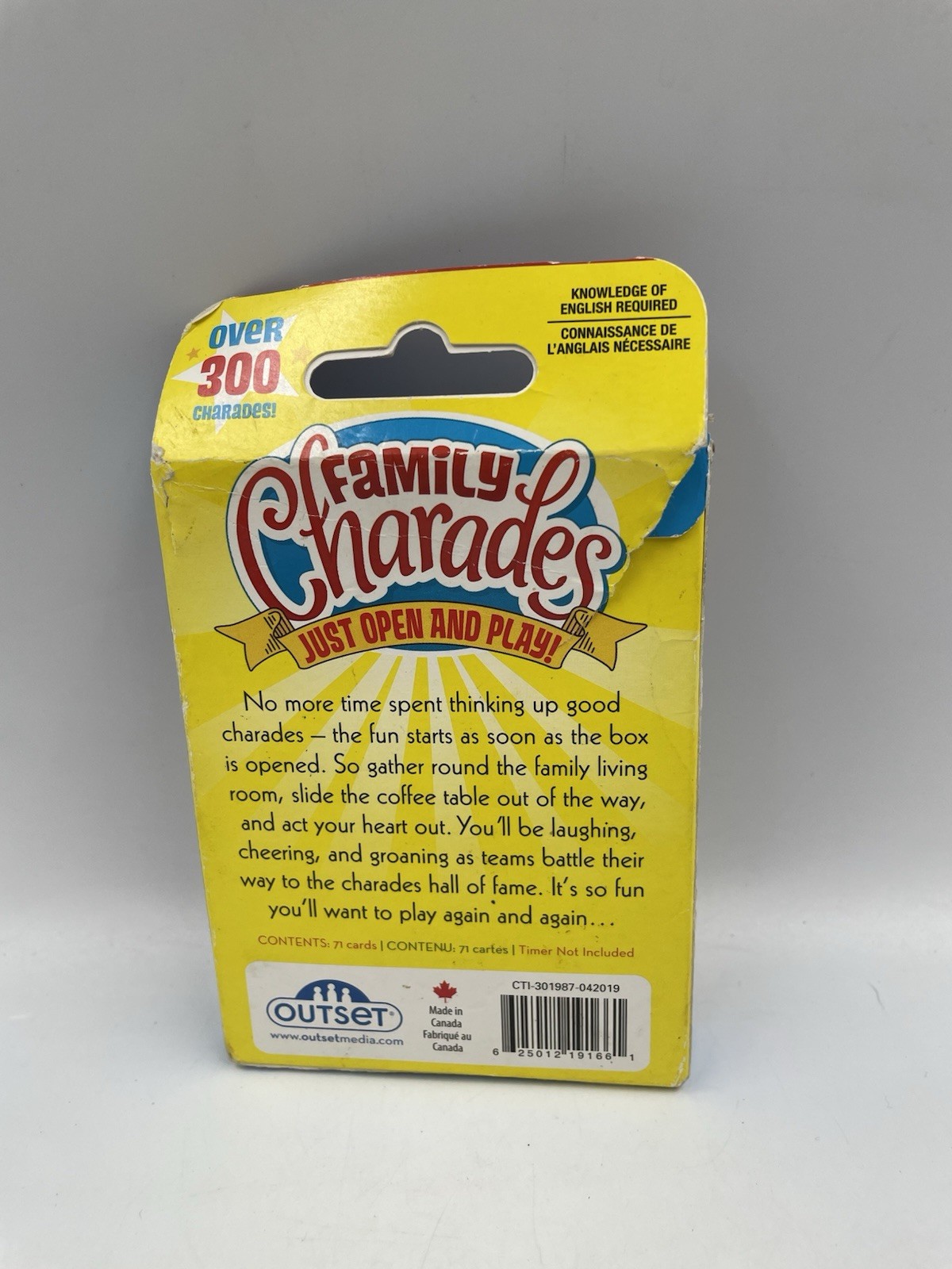 Family Charades Card Game Outset Media- 300+ Charades Travels Well DAMAGED BOX