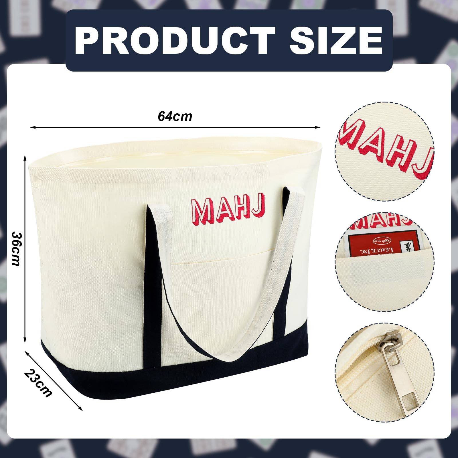 Sunnymove 3 Pcs Empty Mahjong Canvas Bag Gift Embroidered American Mahjong Set