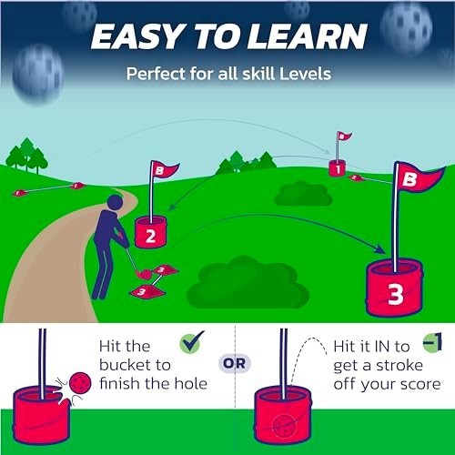Bucketgolf 6-Hole Backyard Golf Game with 4 Clubs for All Ages