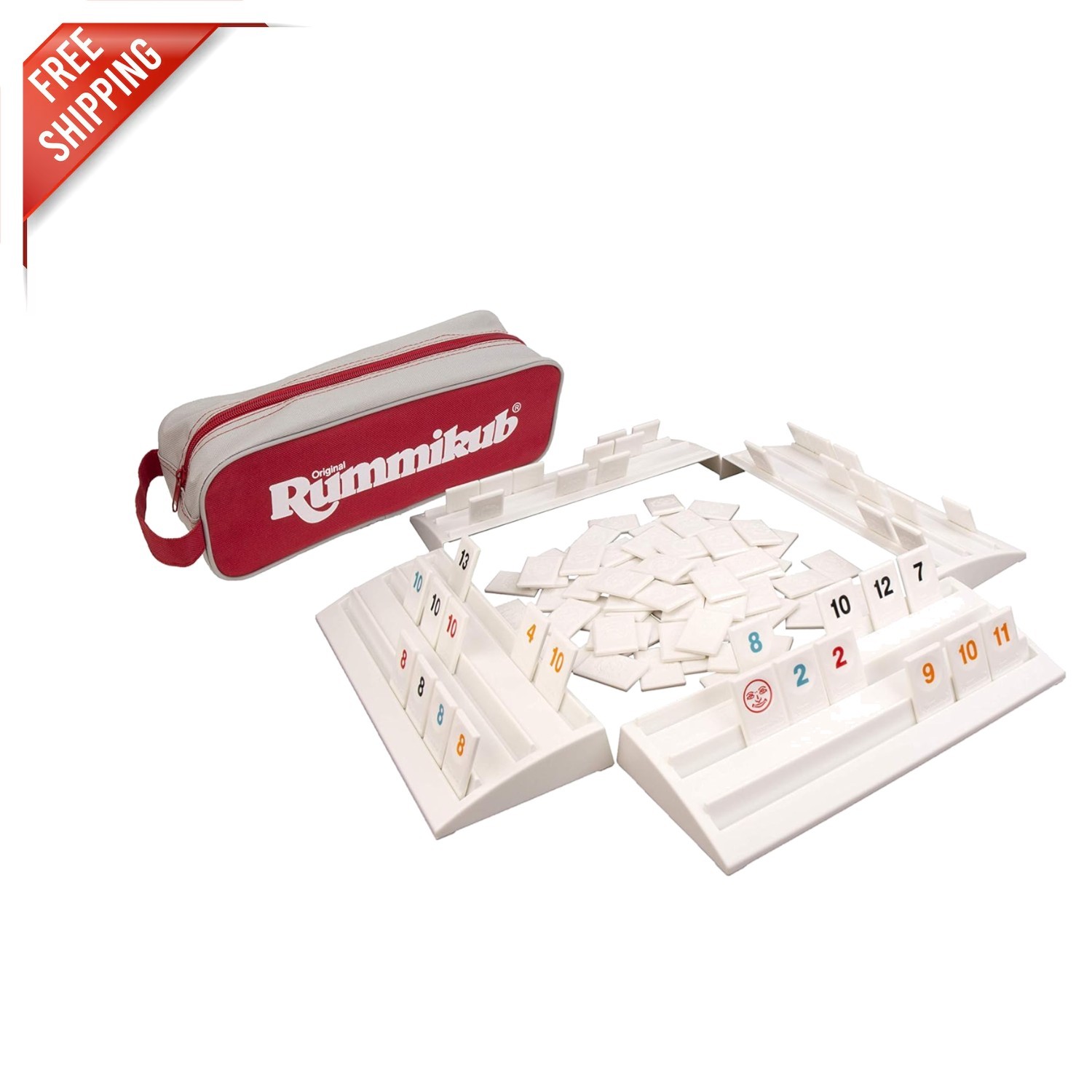 Rummikub Game – 106 Plastic Tiles & Canvas Bag for Storage and Travel
