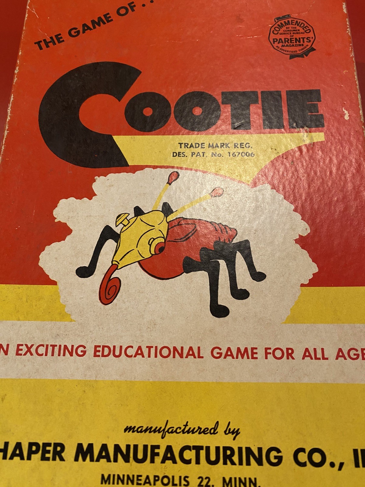 COOL VINTAGE INSECT COOTIE GAME – 1949. CLEAN. 1 Missing Eye. FUN FAMILY GAME.