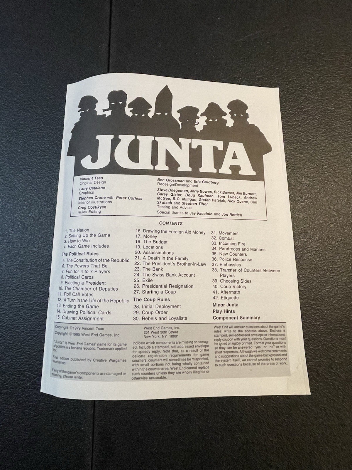 Junta 1985 Board Game West End Games Complete Unpunched Never Played FREE SHIP!!