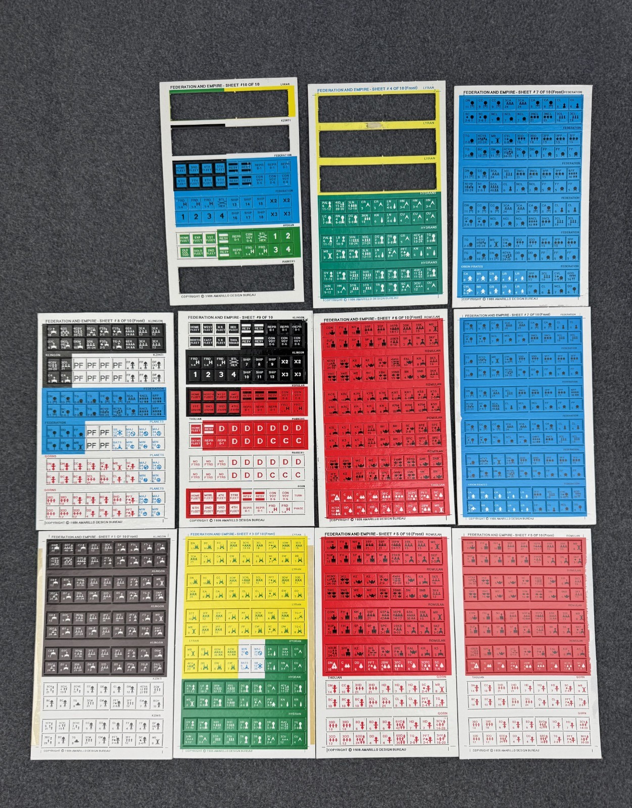 Task Force Games FEDERATION AND EMPIRE 1986 Edition Tile Sheets Parts Pieces Lot