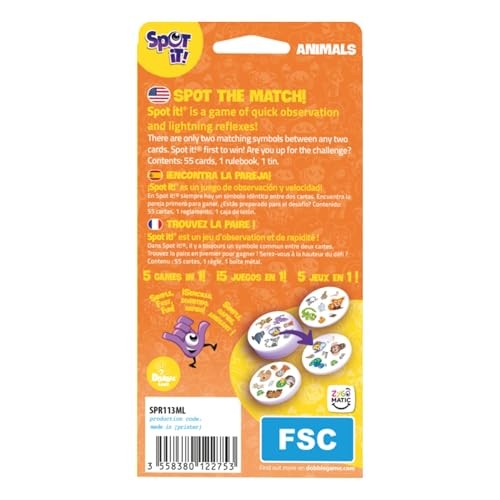 Animal Themed Card Game Spot It Fast Paced Fun For 2 To 8 Players Eco Friendly
