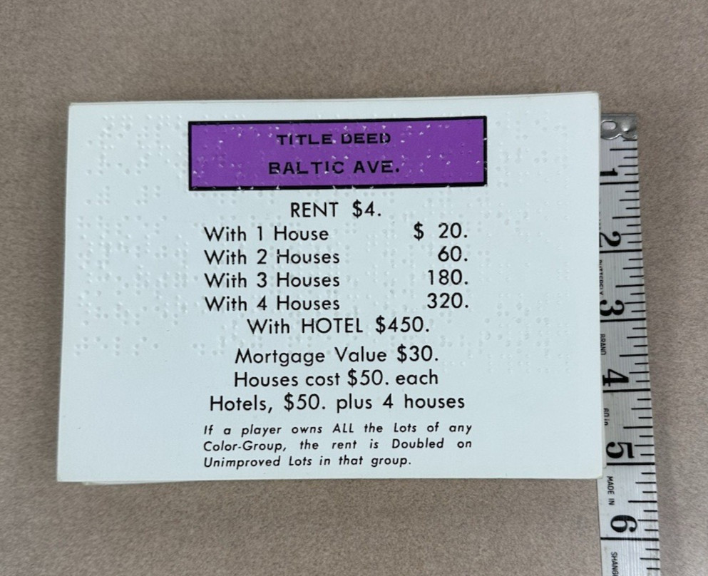 Vintage Braille and Low Vision Monopoly 1986 Regular Components Included READ