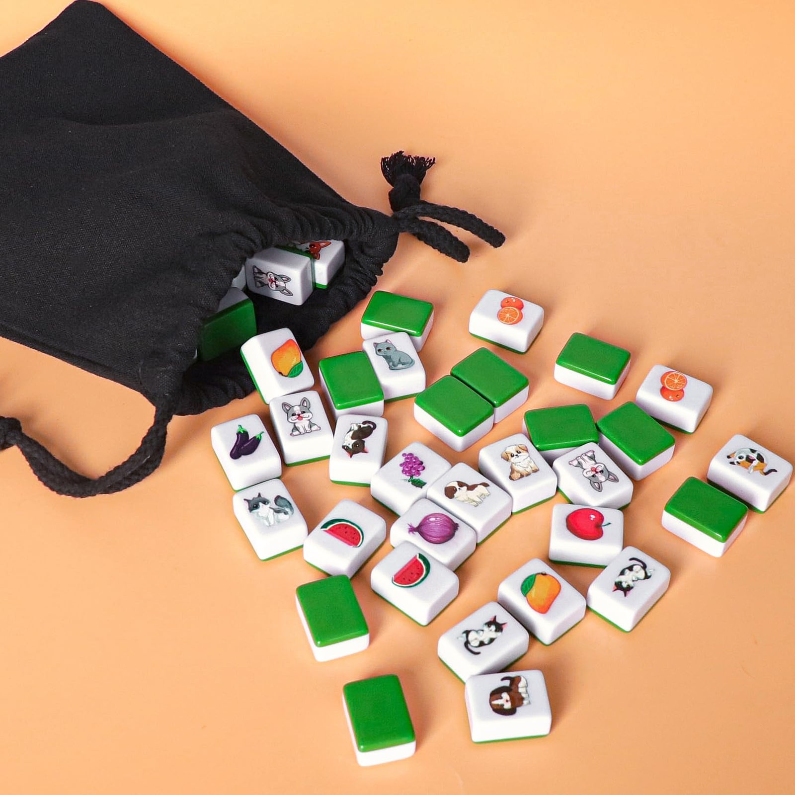 Gracias 4 Players Mahjong Block Set 128 Green Tiles1.18 Animal And Food Pattern