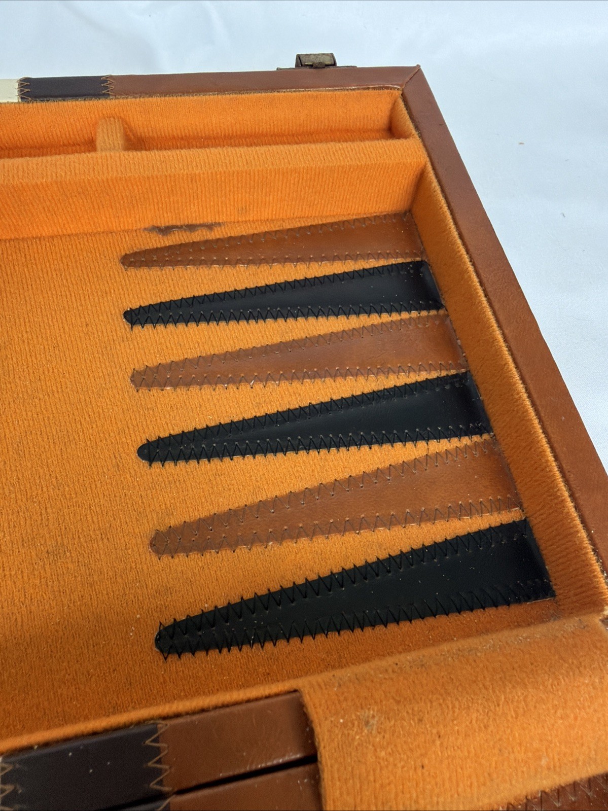 Vintage Backgammon Set Faux Leather Carrying Case Brown Striped Travel Board