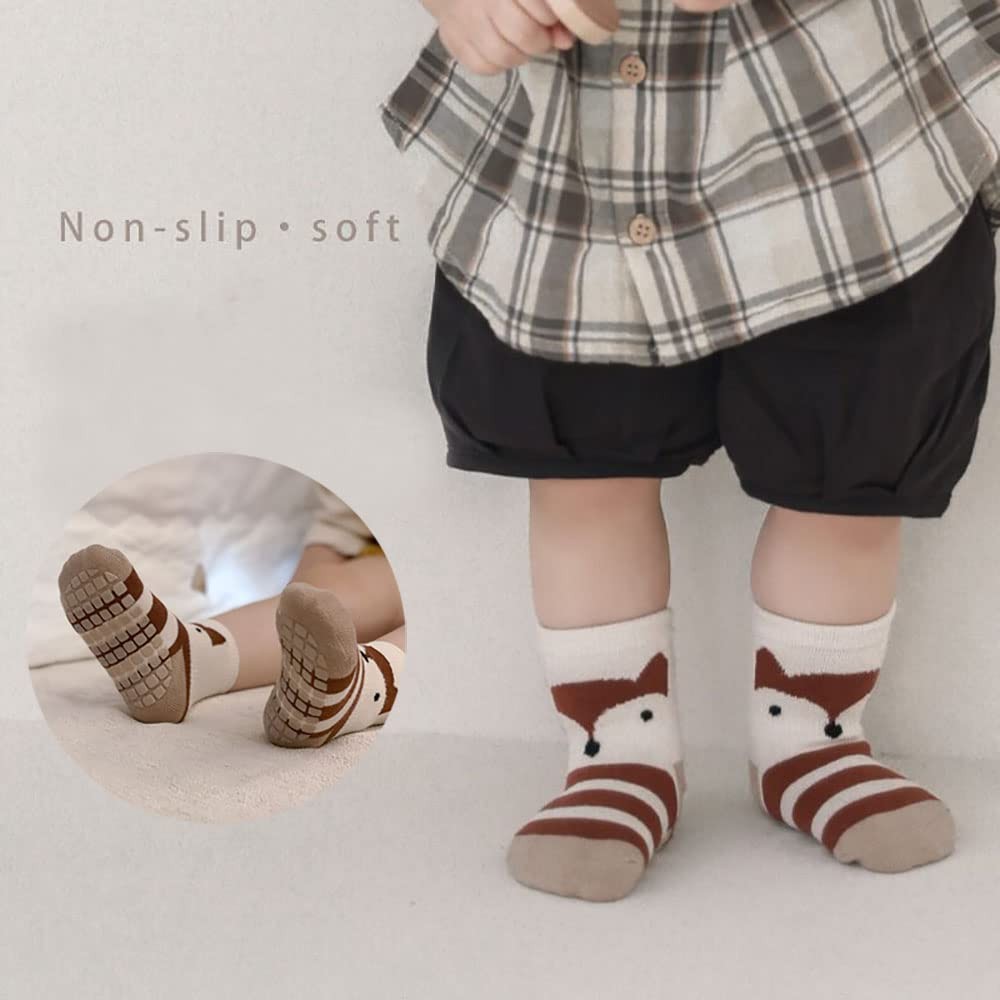 5 Pairs Baby Little Kids AntiSlip Socks Cotton Non Skid Ankle Socks Animals
