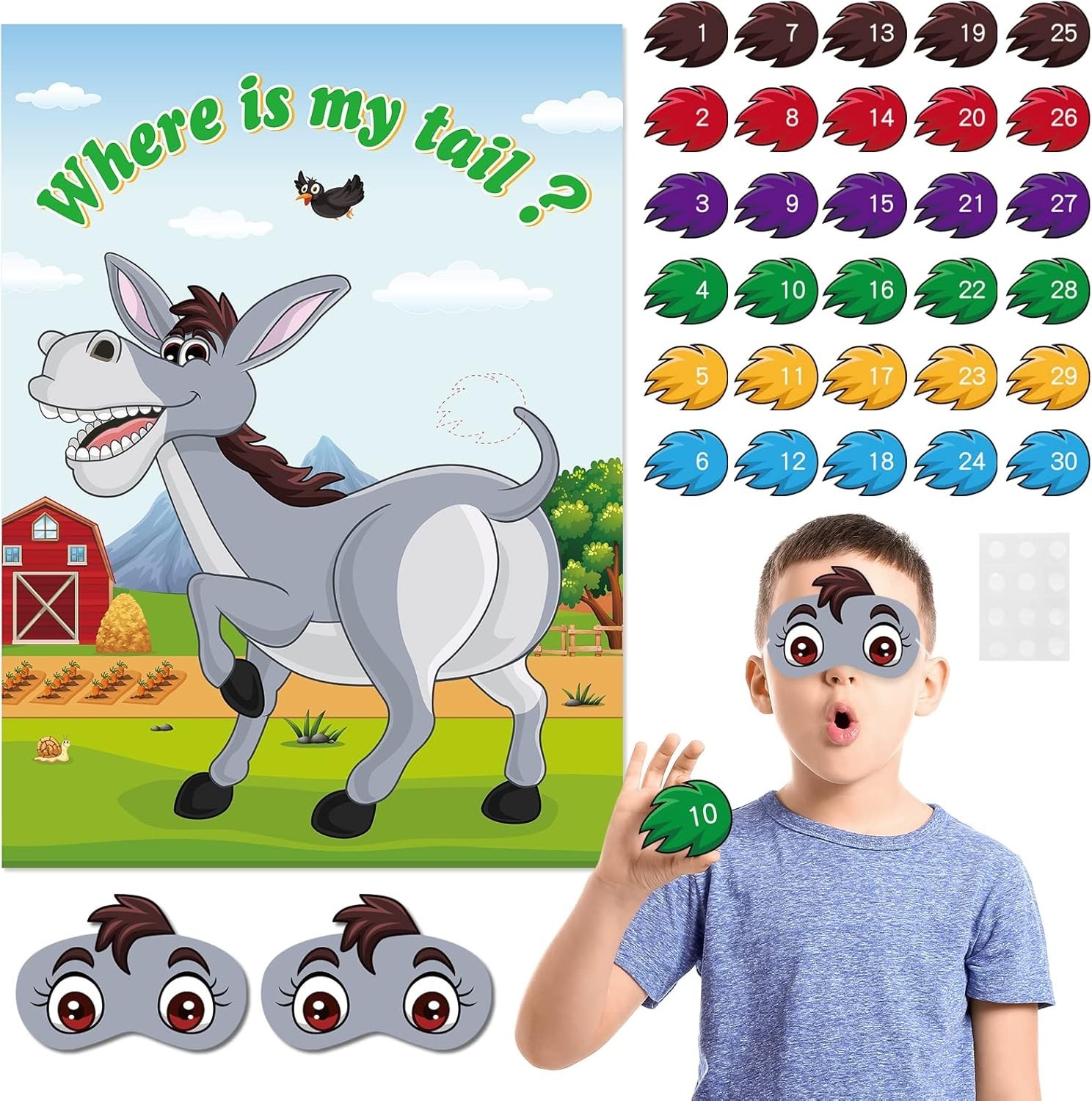 Pin The Tail on The Donkey, Party Game with 30 Pcs Tails for Kids Birthday Pa…