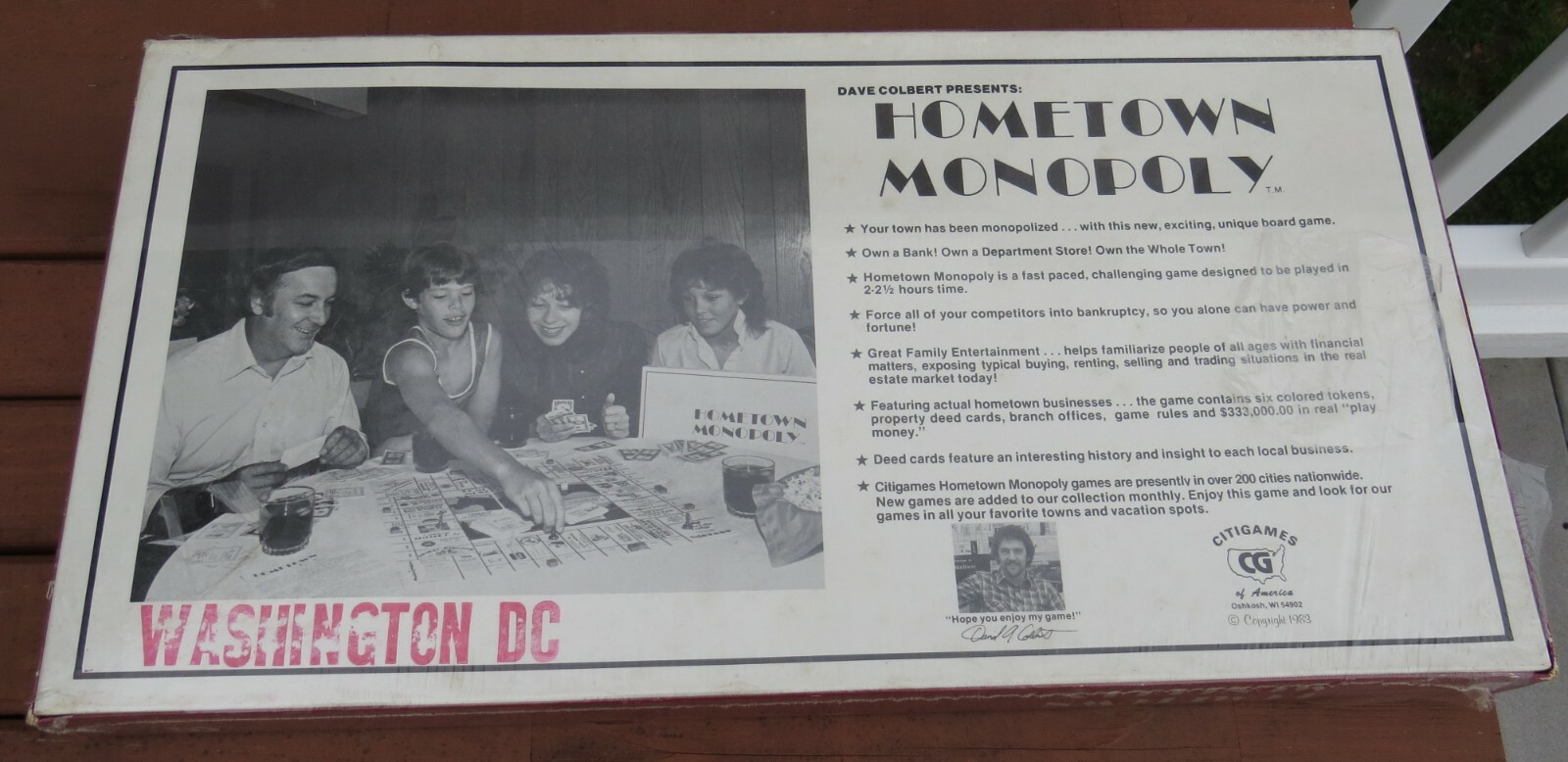 Vtge 1983 HOMETOWN MONOPOLY Washington DC by Dave Colbert Citigames of America