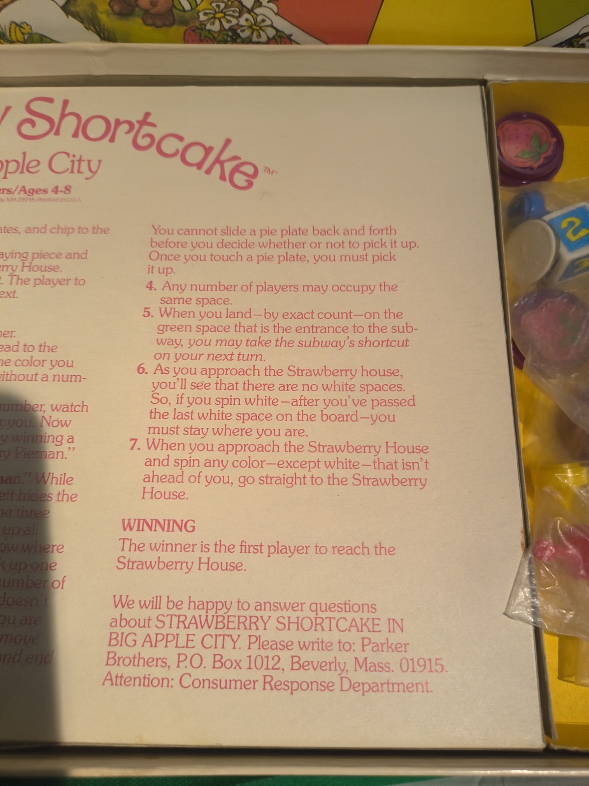 Strawberry Shortcake in Big Apple City Board Game 1981 Vtg. MISSING PAWN, READ
