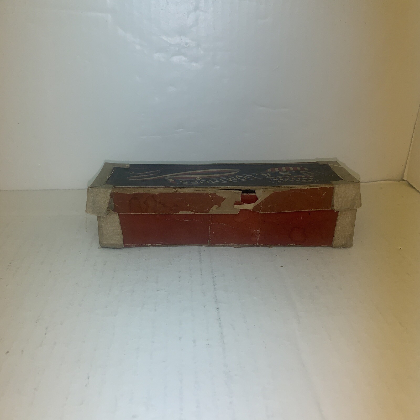 Vintage Patriotic USA Flag Embossed Dominos Game in Original Box