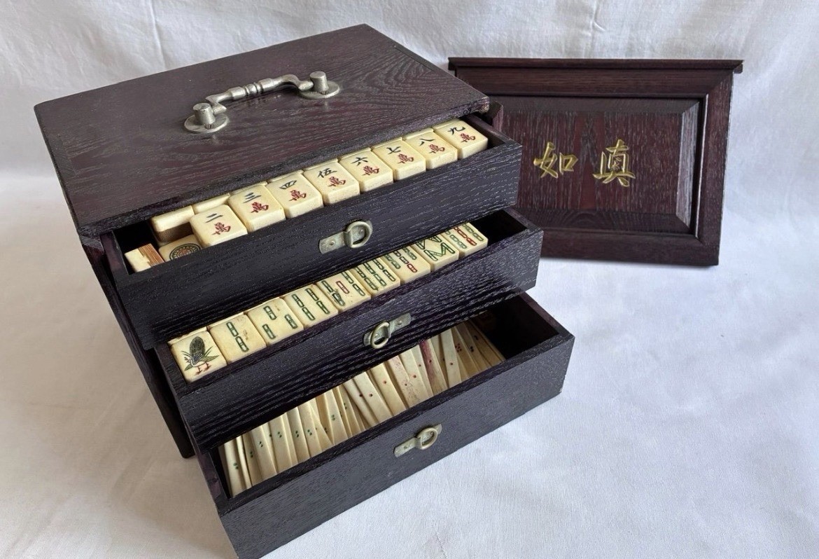 Mahjong Tile retro in wooden case antique rare limited Japan
