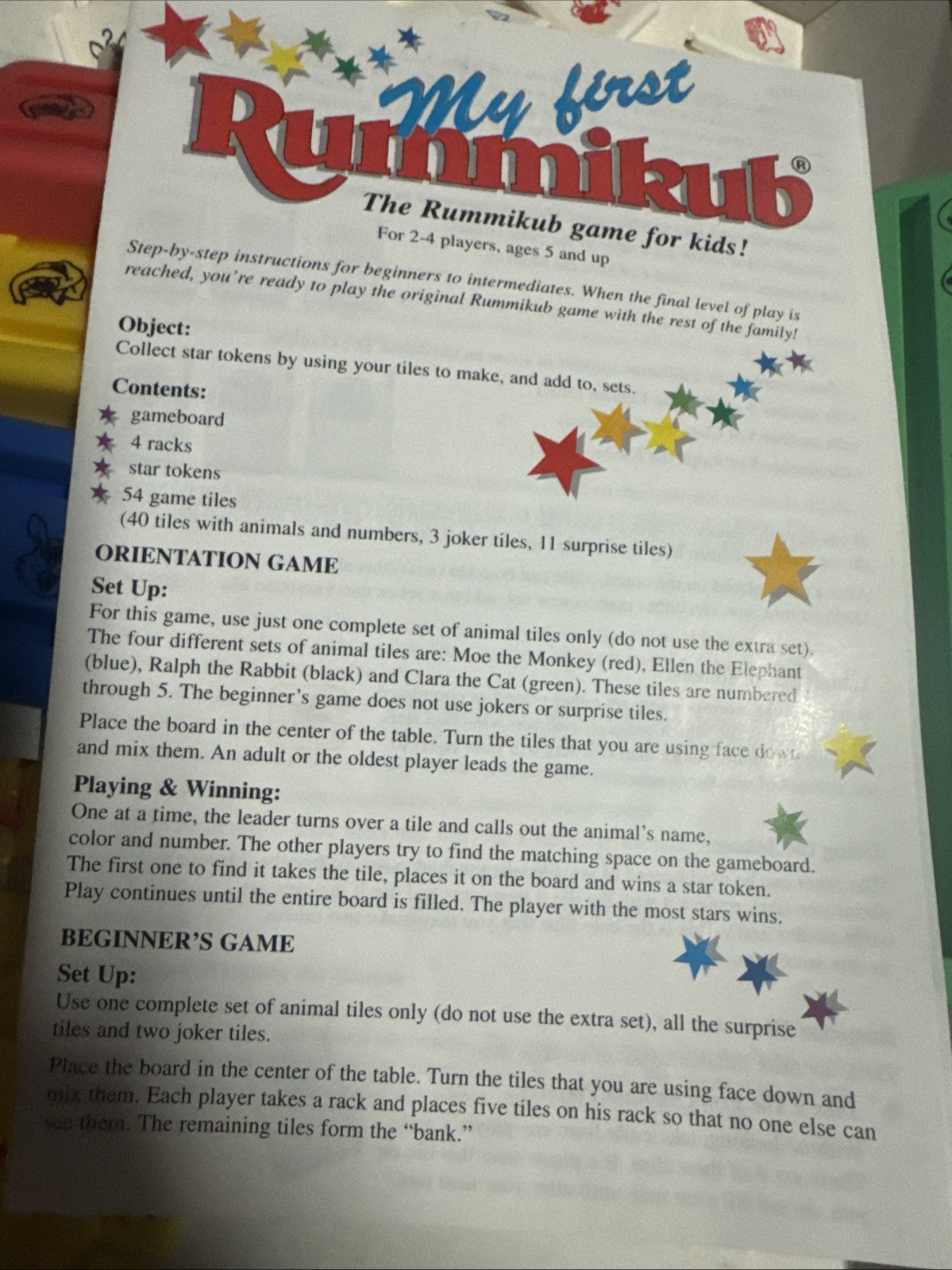 My First Rummikub 5 and Up No Reading Pressman 1994 Complete with Instructions